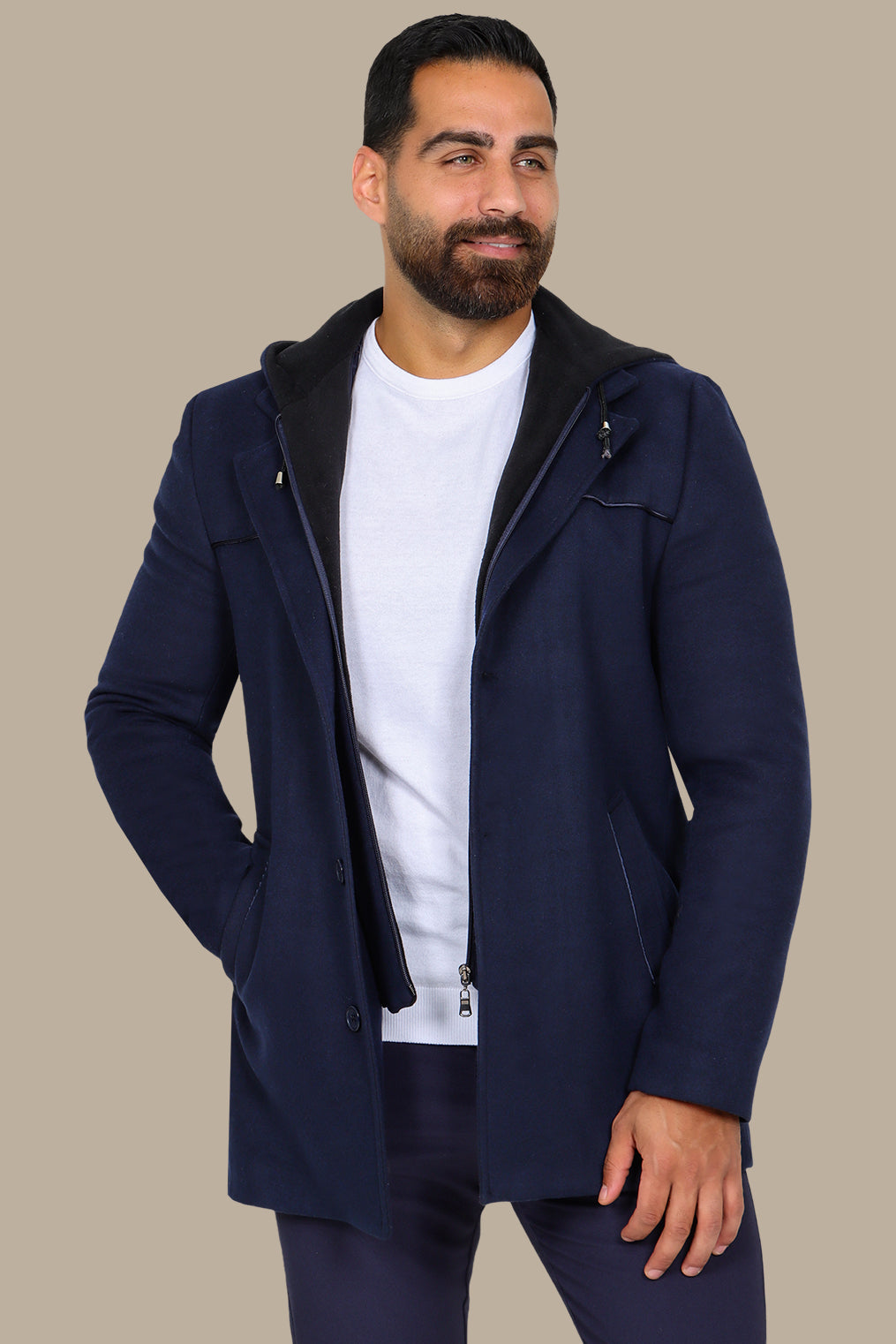 Navy Coat with Detachable Hoodie