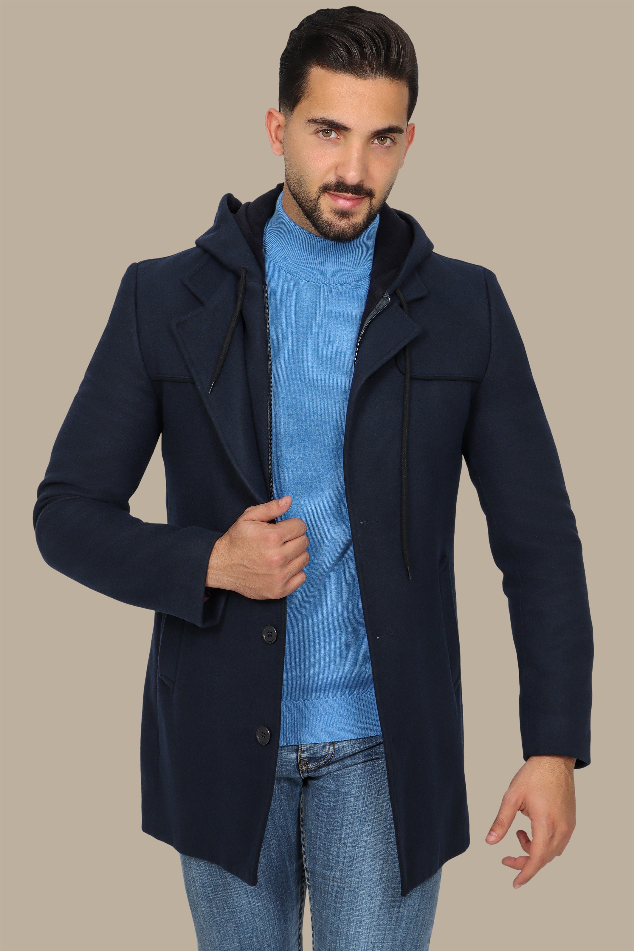 Navy Coat with Detachable Hoodie