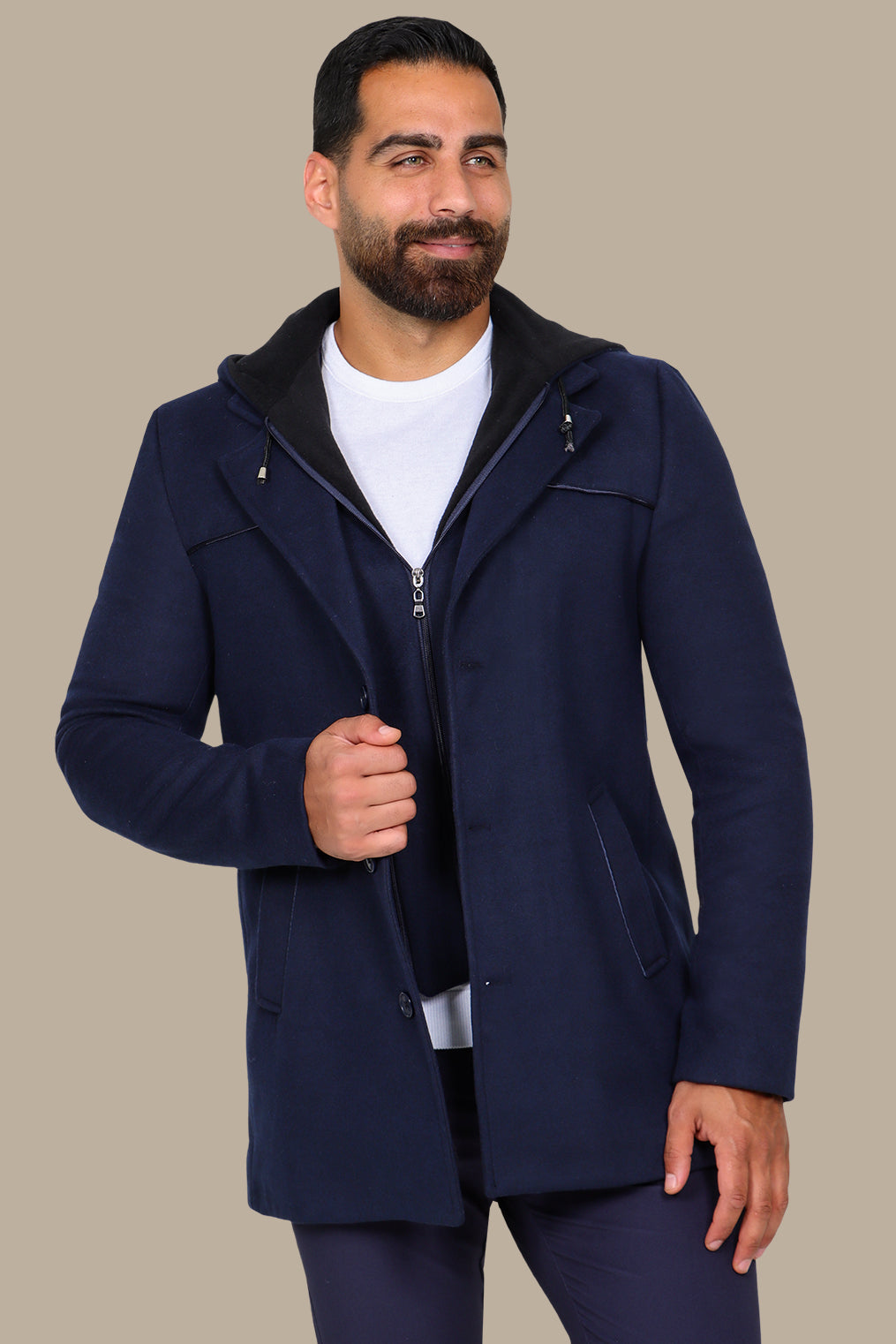 Navy Coat with Detachable Hoodie