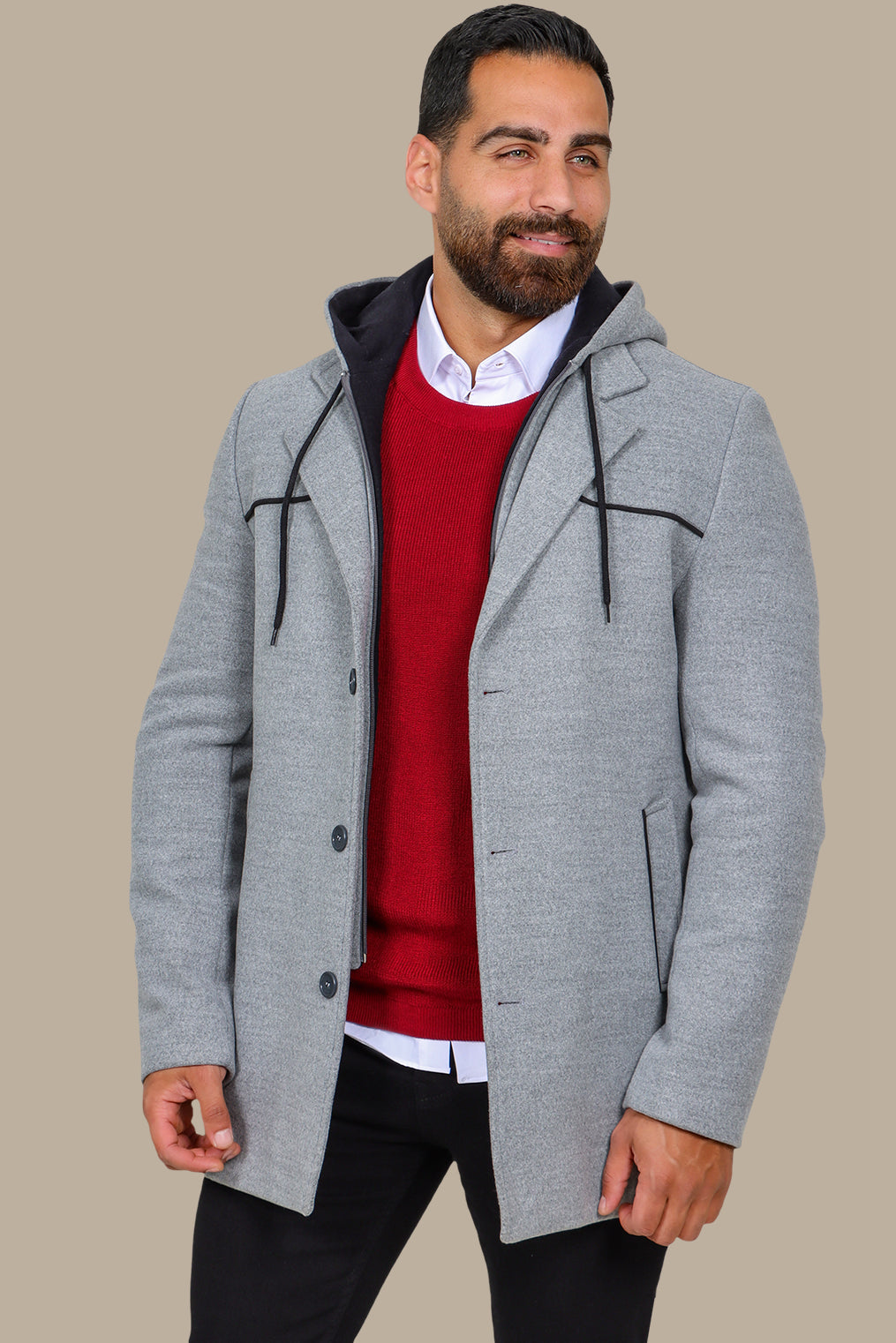 Light Grey Coat with Detachable Hoodie