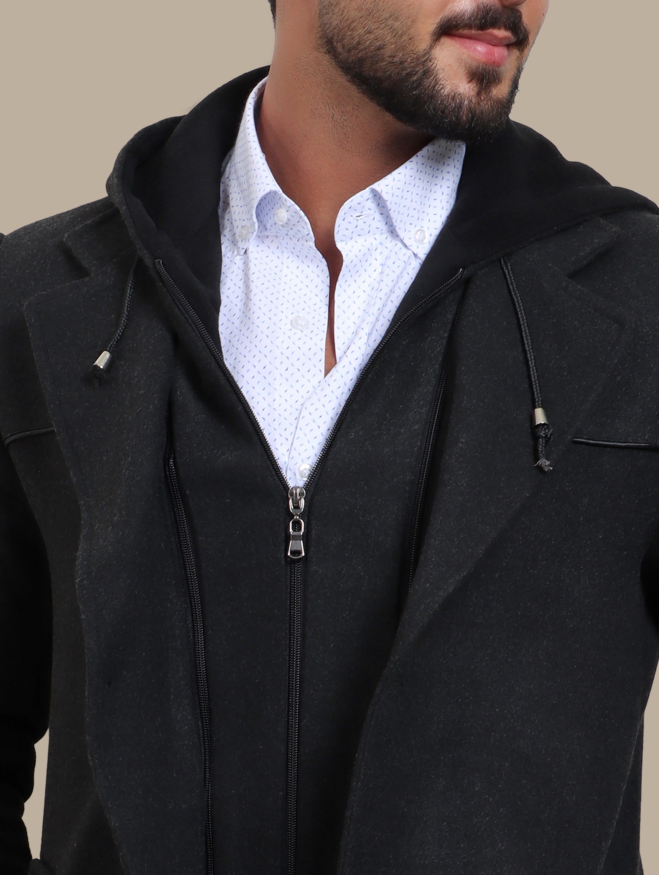 Dark Grey Coat with Detachable Hoodie