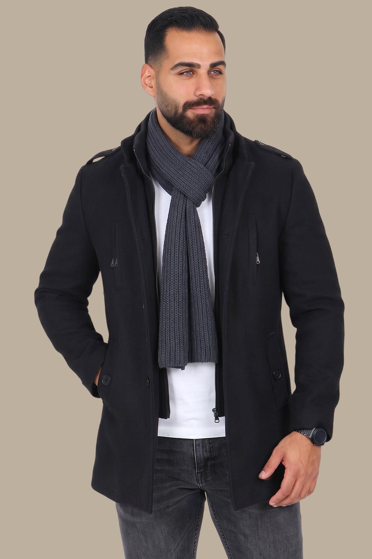 Coat with Detachable Mao Collar