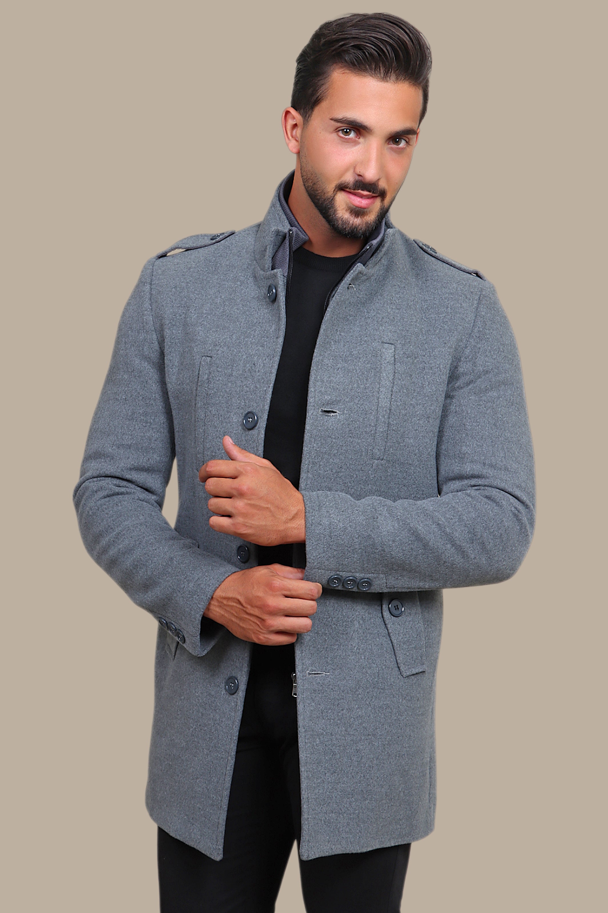 Light Gray Elegance: The Detachable Coat Col Mao in Timeless Style