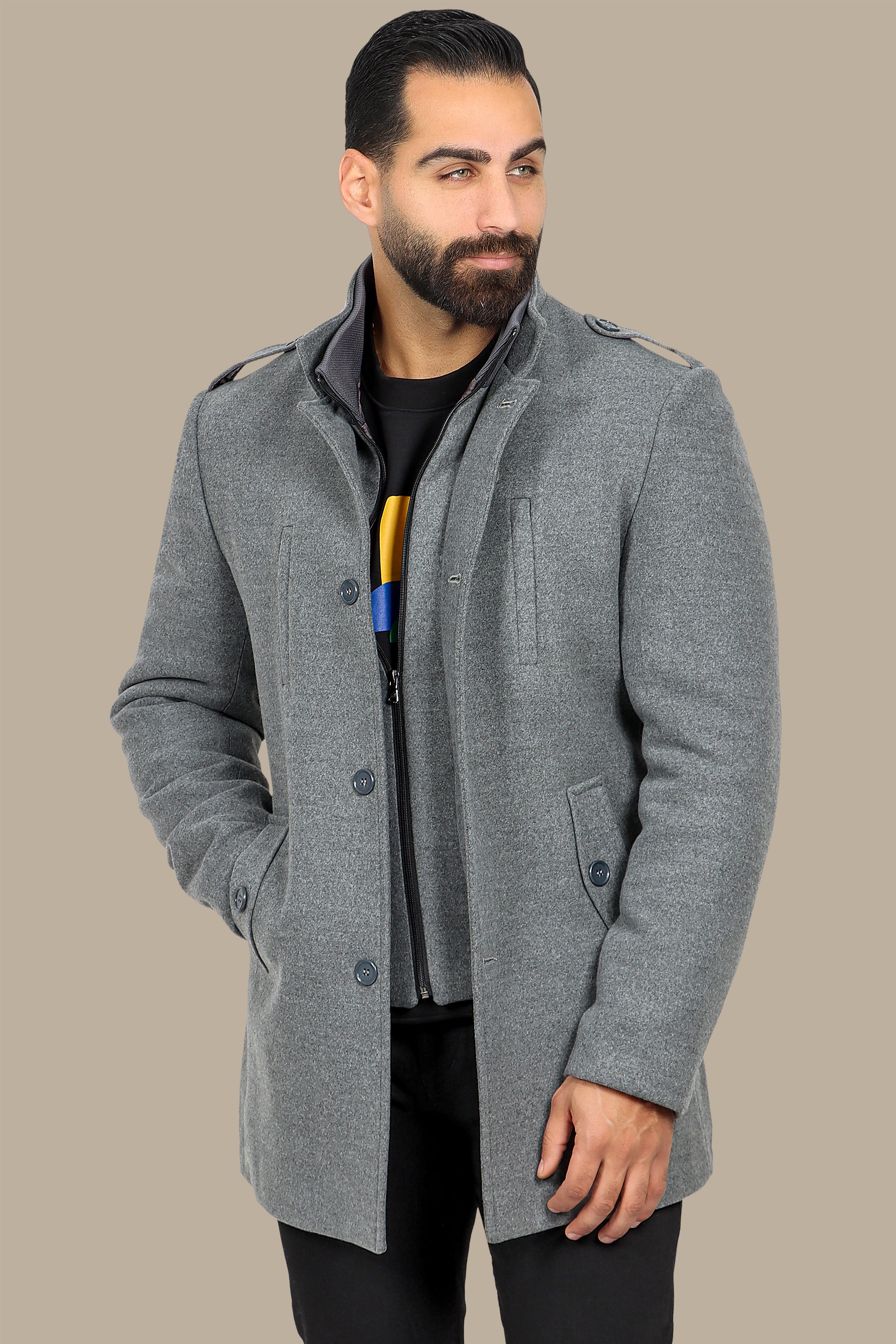 Light Gray Elegance: The Detachable Coat Col Mao in Timeless Style