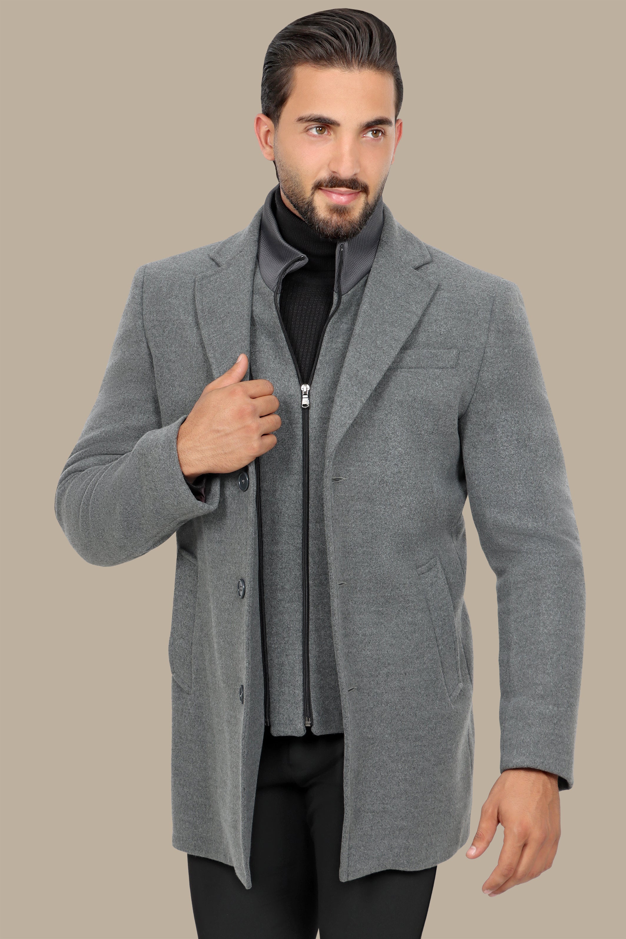 Light Gray Versatility: The Notch Detachable Coat in Classic Elegance