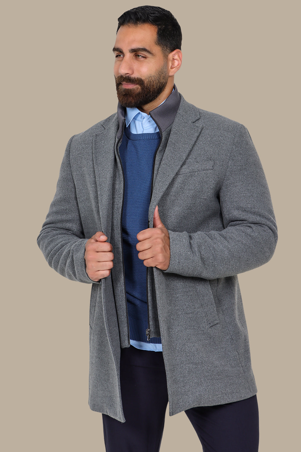 Light Gray Versatility: The Notch Detachable Coat in Classic Elegance