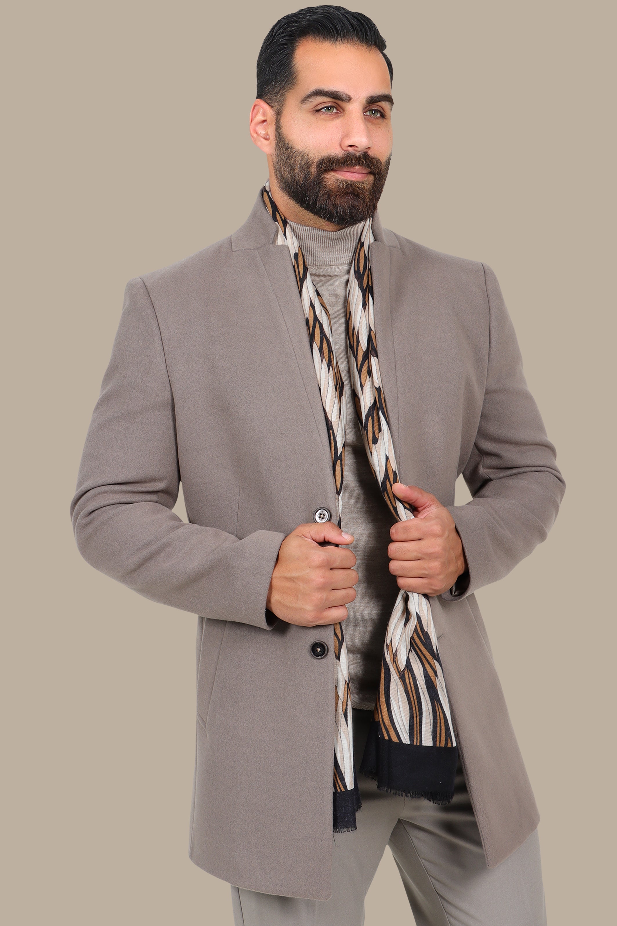 Minimalist Charm: Mocha Mao Collar Coat