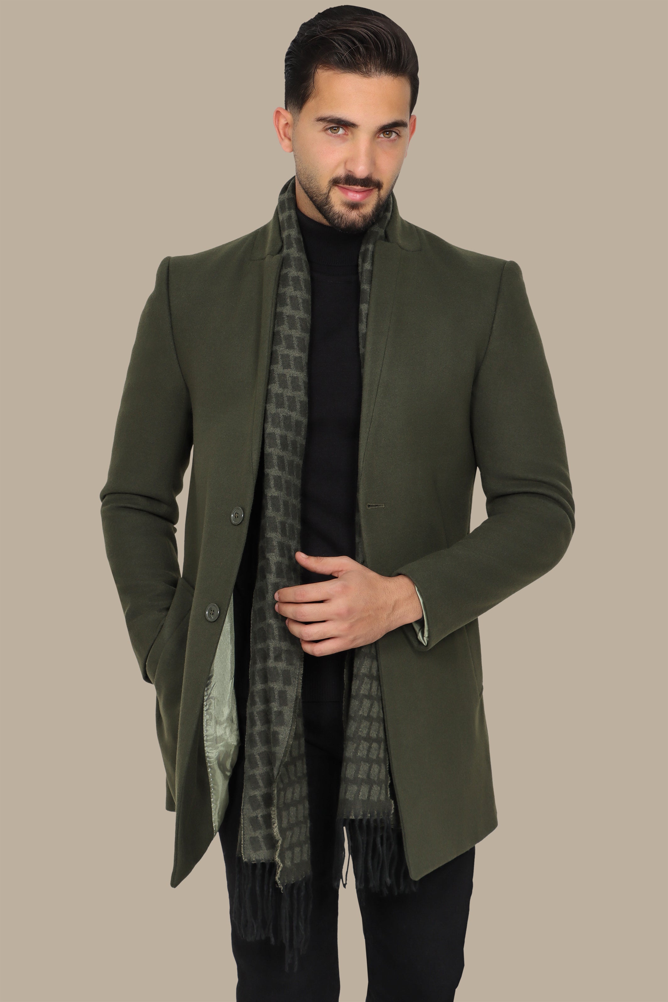 Khaki Classic: Embrace Timeless Style with the Coat Col Mao in Basic Khaki