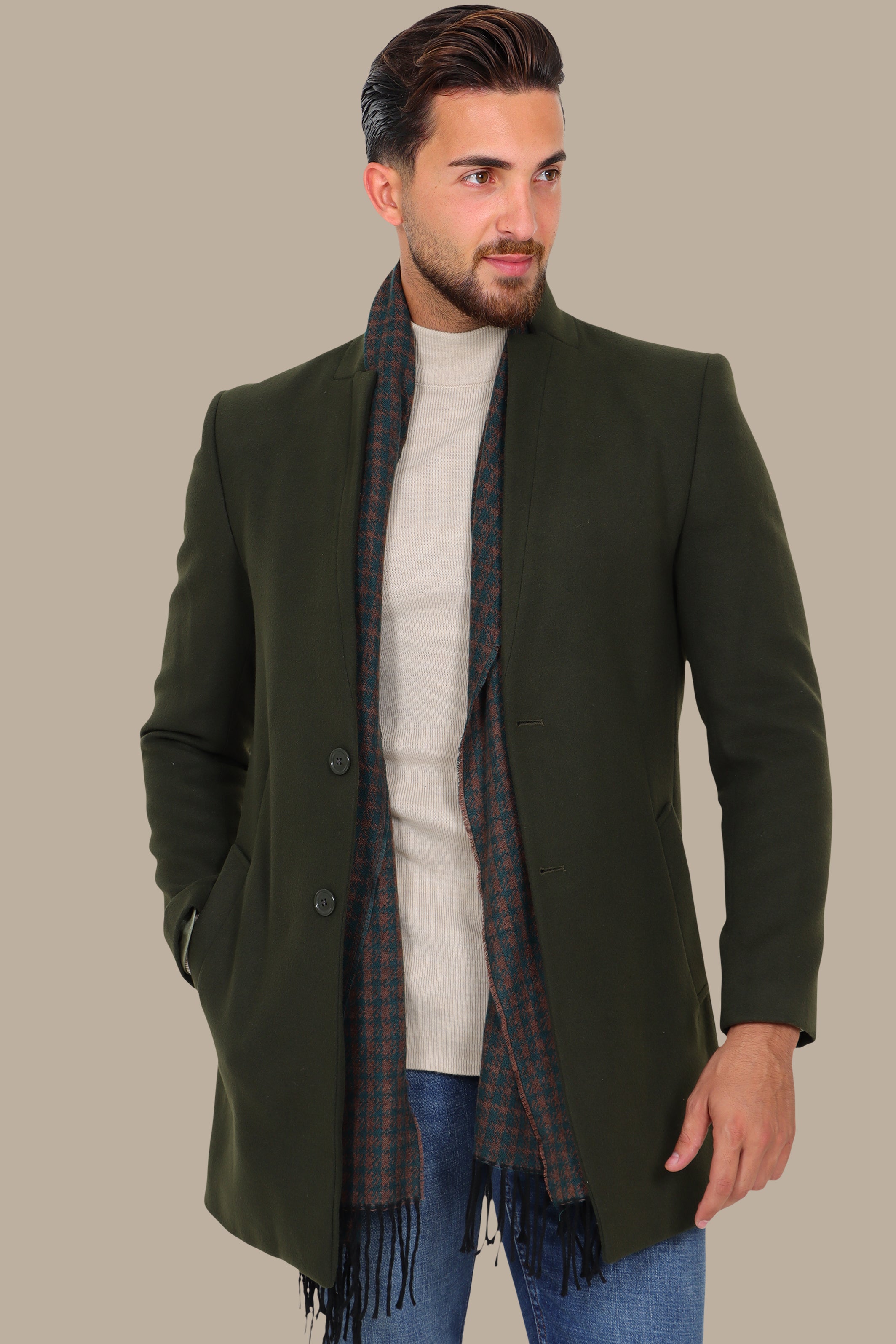 Khaki Classic: Embrace Timeless Style with the Coat Col Mao in Basic Khaki