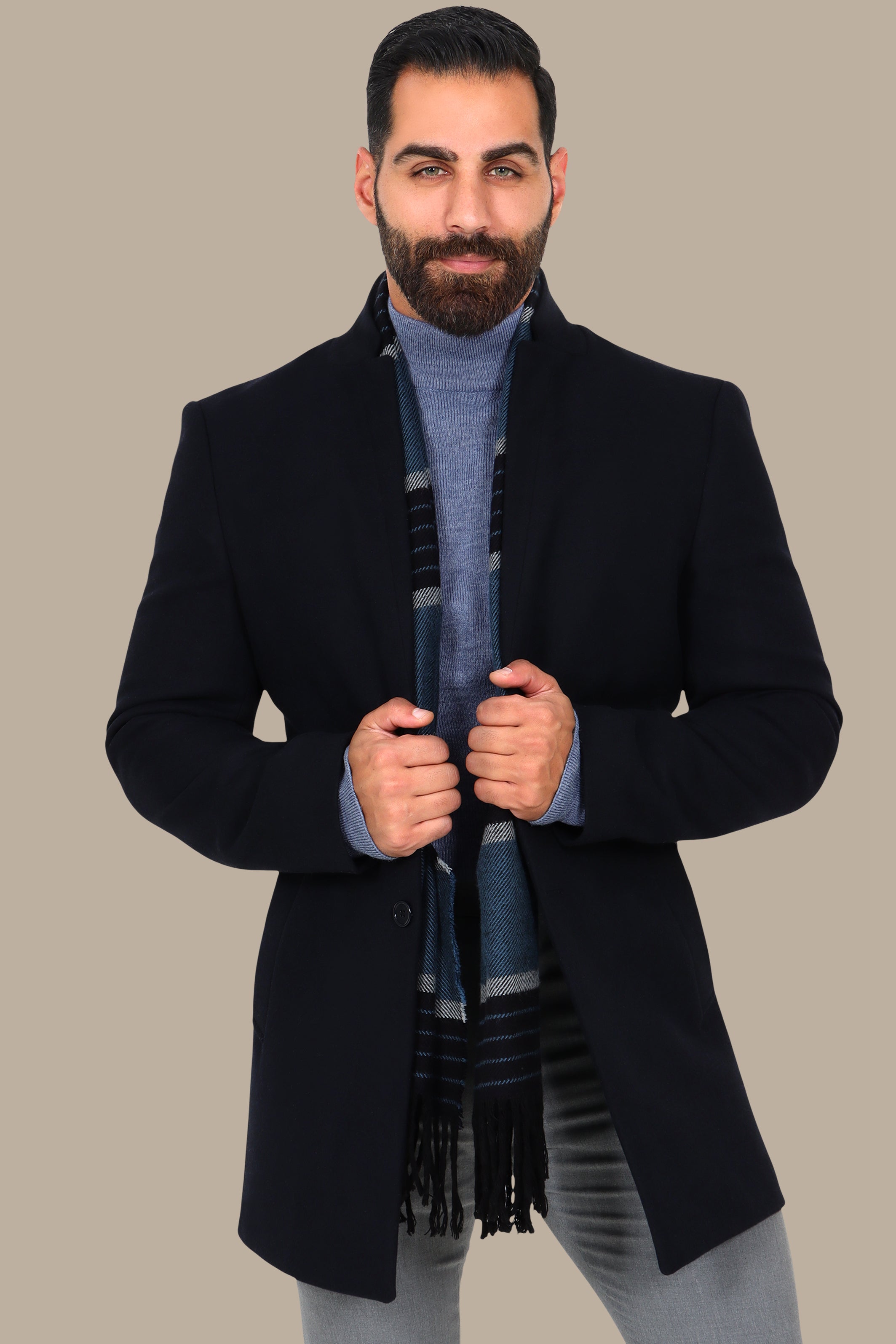 Essential Elegance: Navy Mao Collar Coat