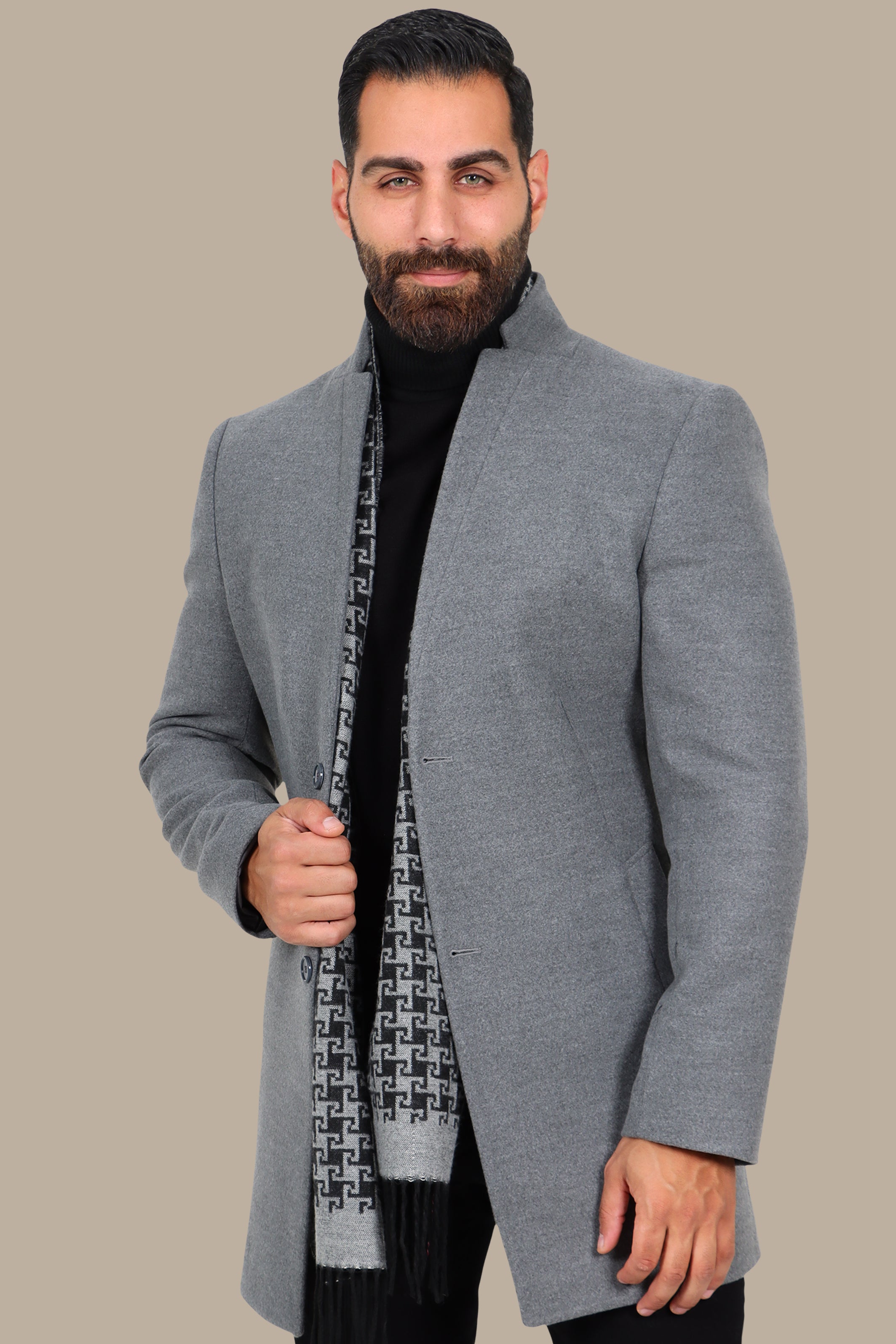 Mao Collar Basic Coat Grey