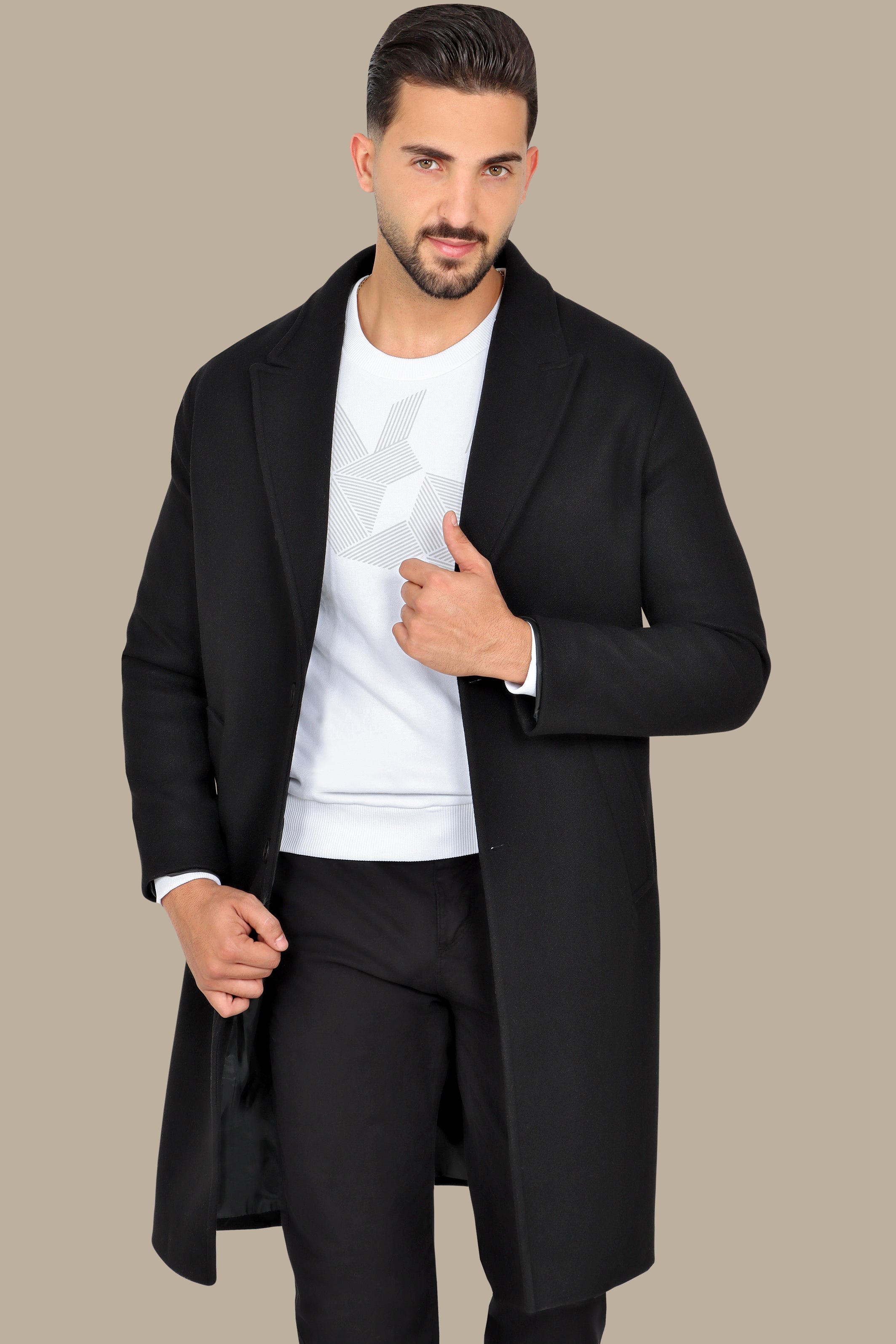 Oversized Black Coat with Peak Lapels