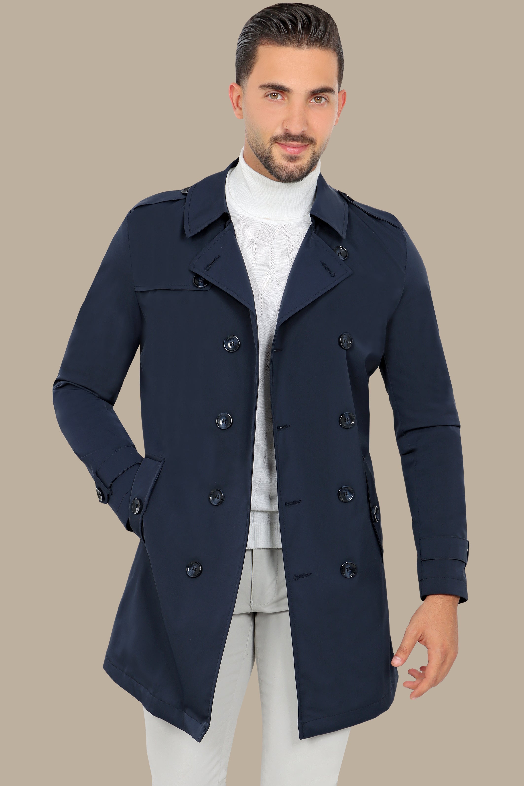 Classic Double-Breasted Navy Trench Coat