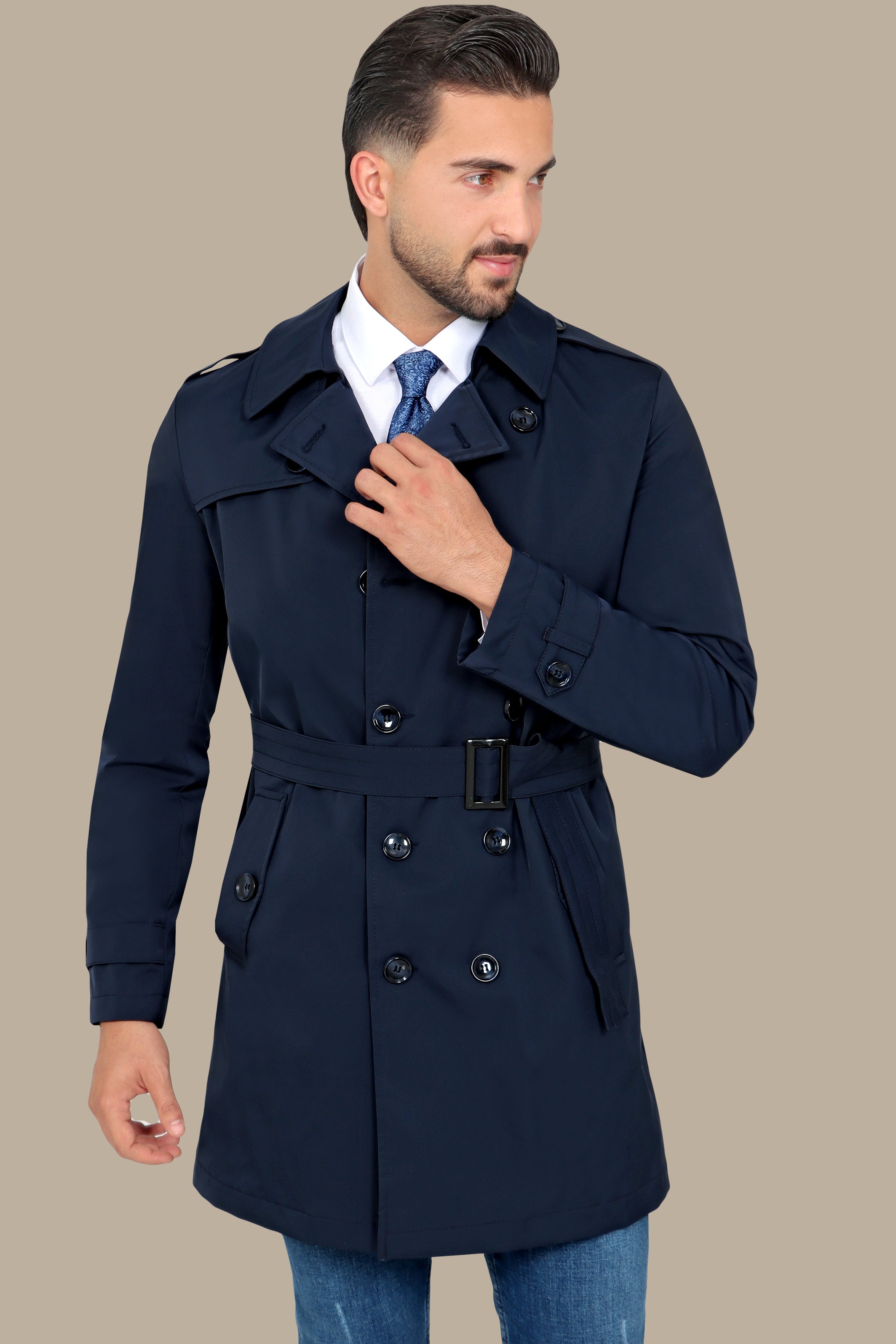 Classic Double-Breasted Navy Trench Coat