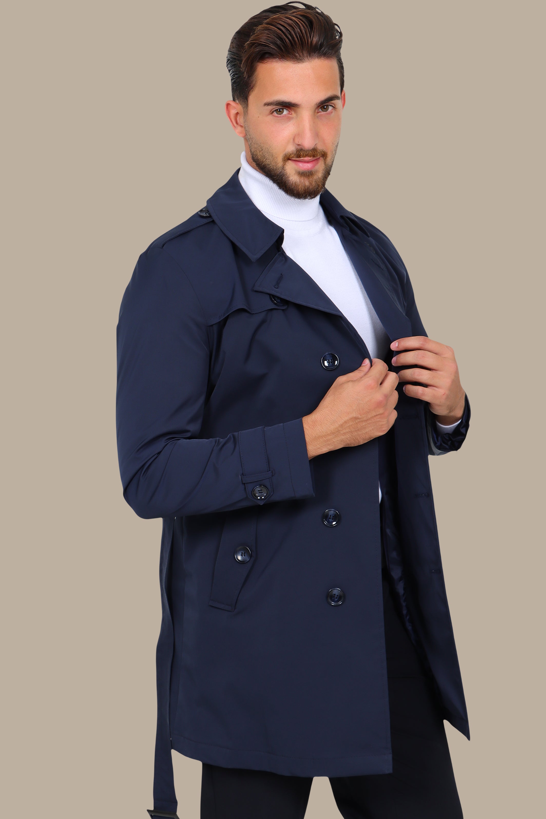 Classic Double-Breasted Navy Trench Coat