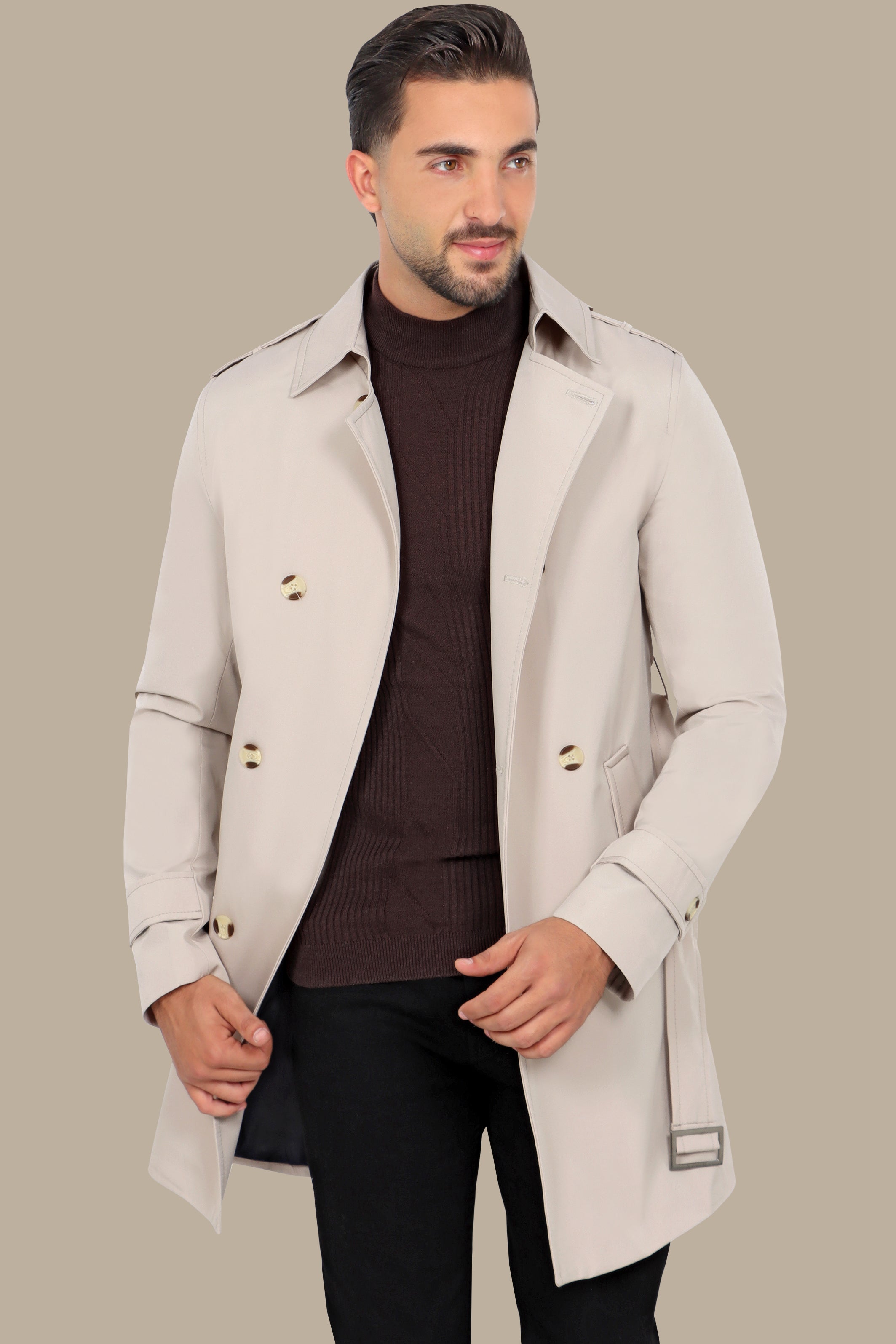 Classic Double-Breasted Beige Trench Coat