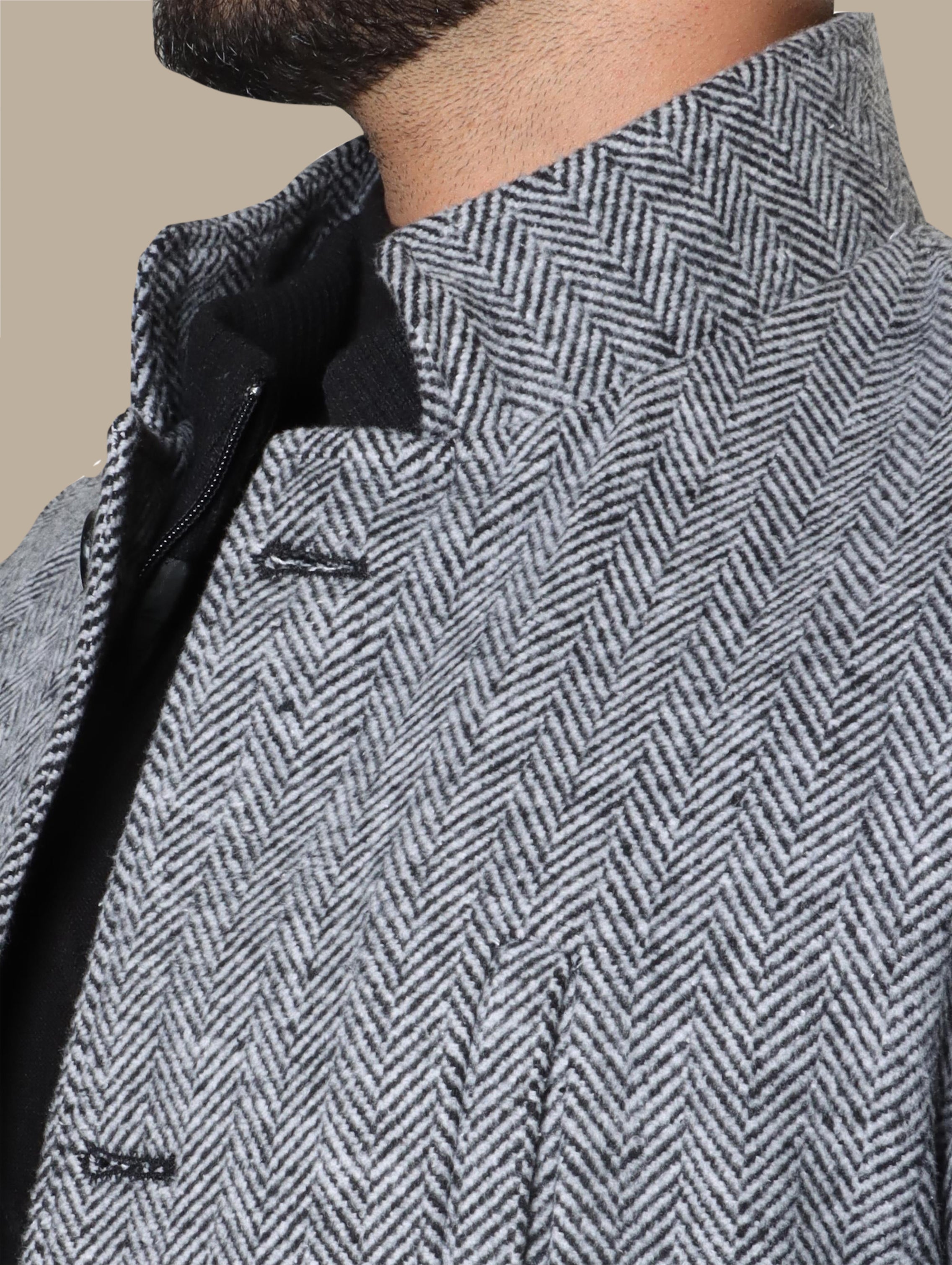 Coat Herringbone Col Mao | Light Grey