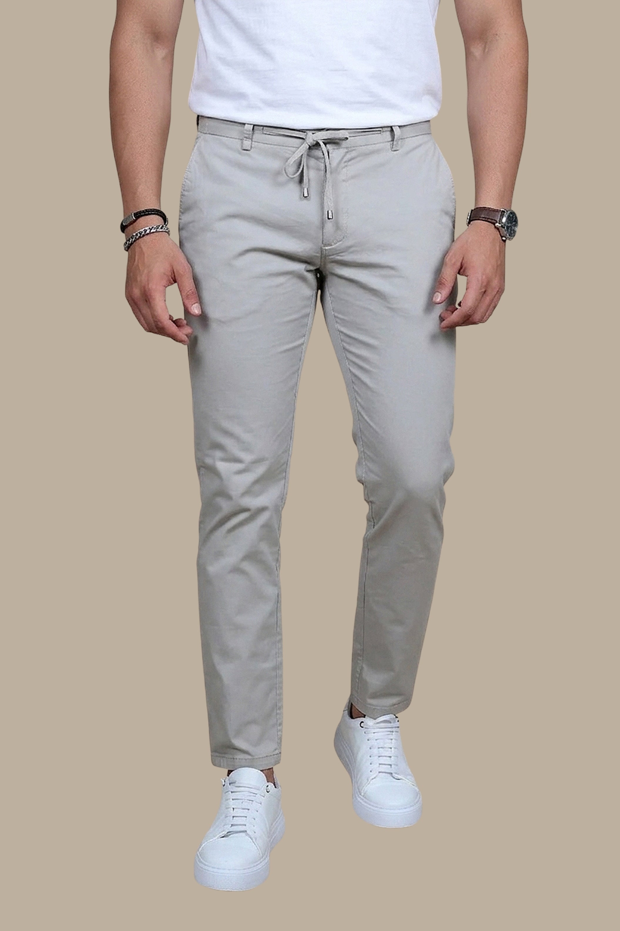 Fashion Trouser With Elastic Band | Light Gray
