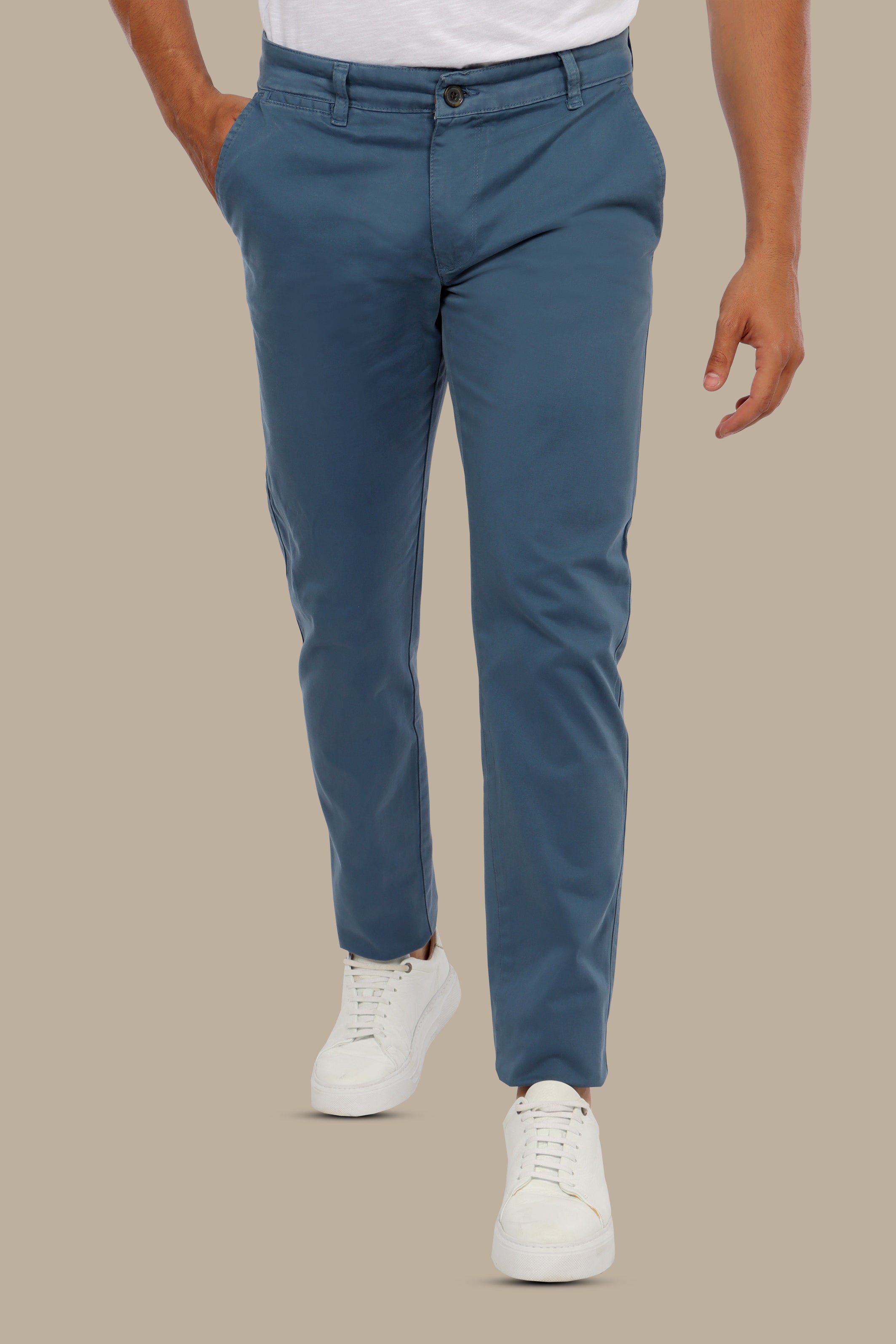 Classic Cool: Blue Chino Regular Fit Trousers