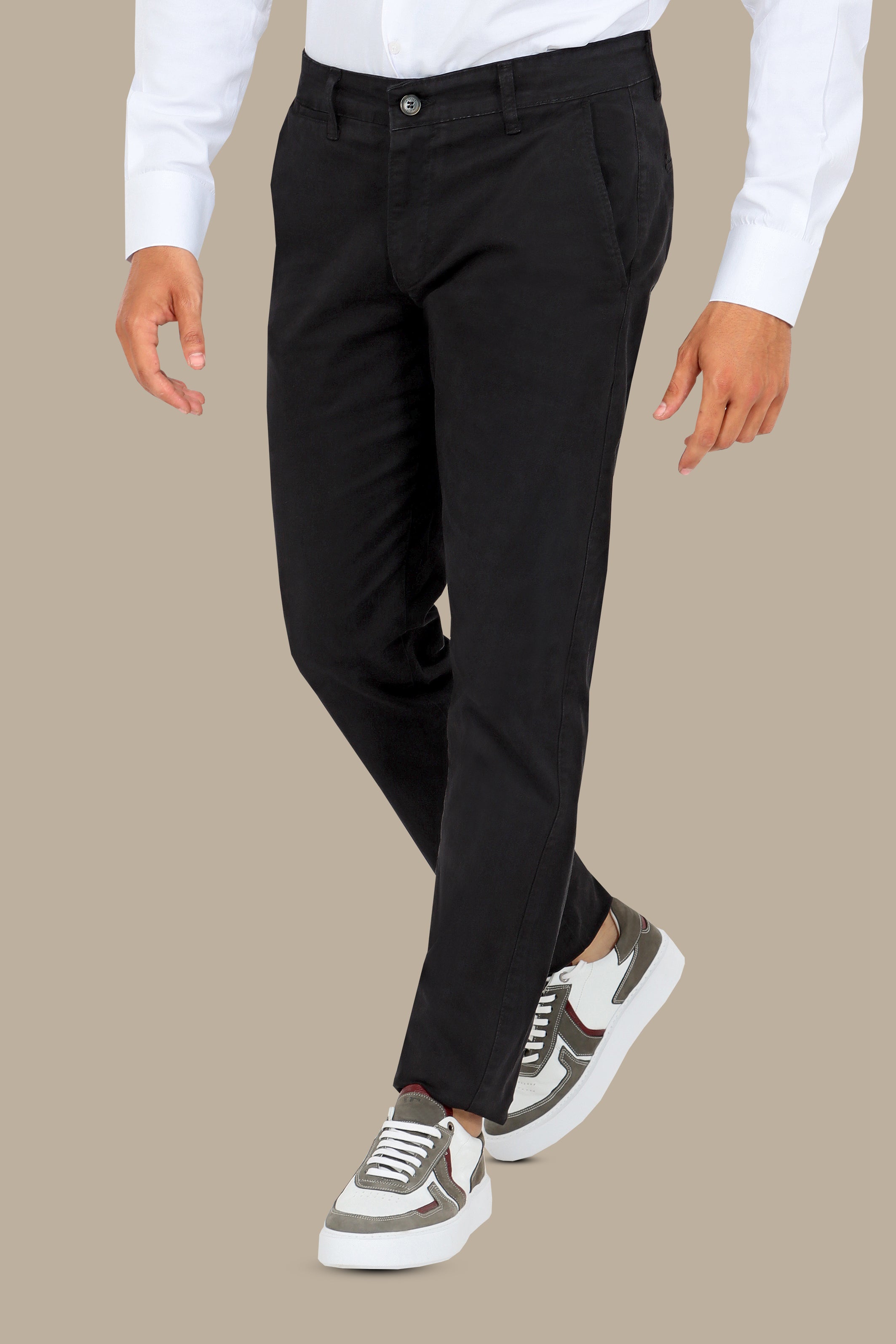 Black Regular Fit Plain Chinos