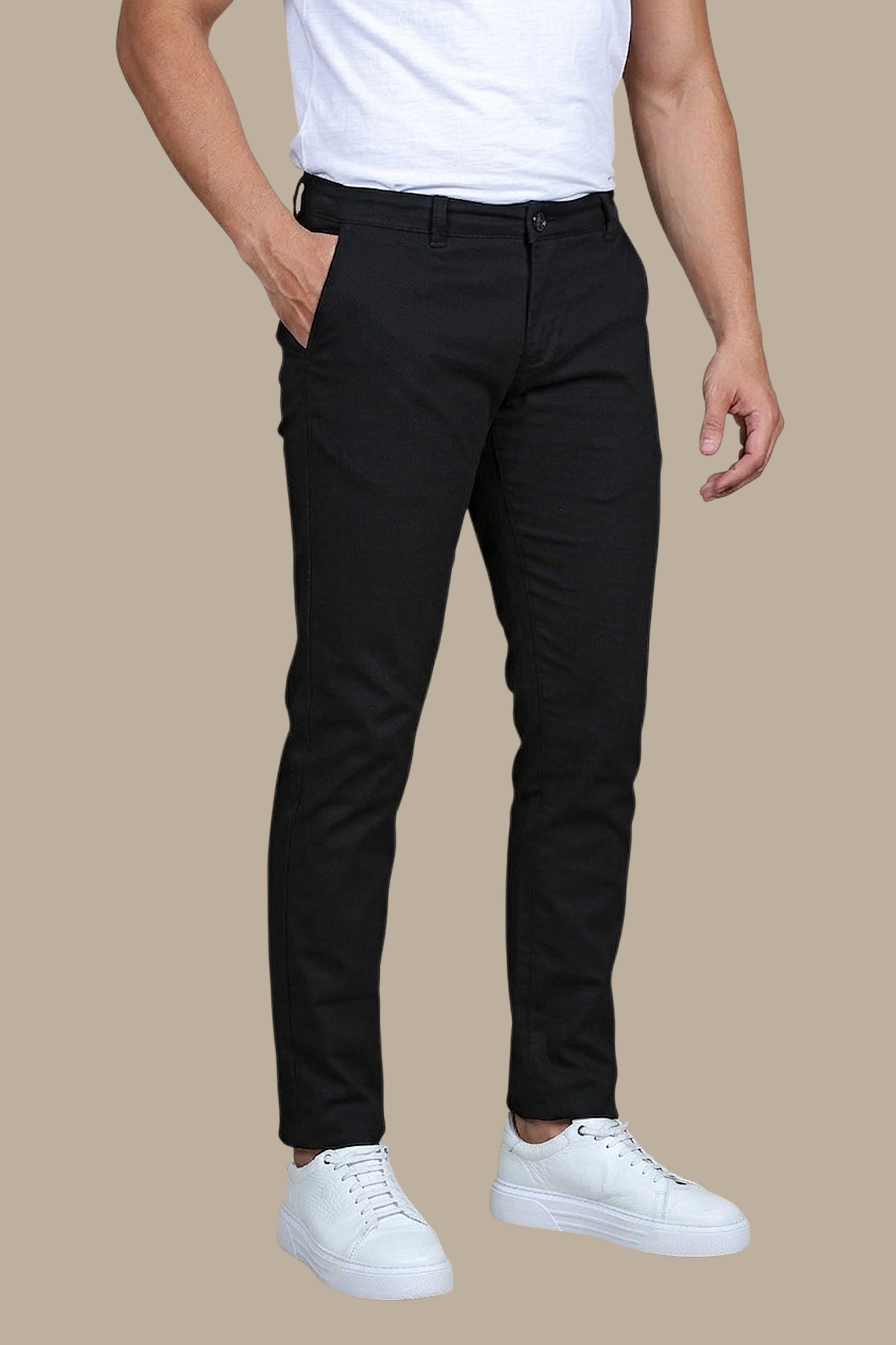 Midnight Sophistication: Black Oxford Slim Fit Chinos