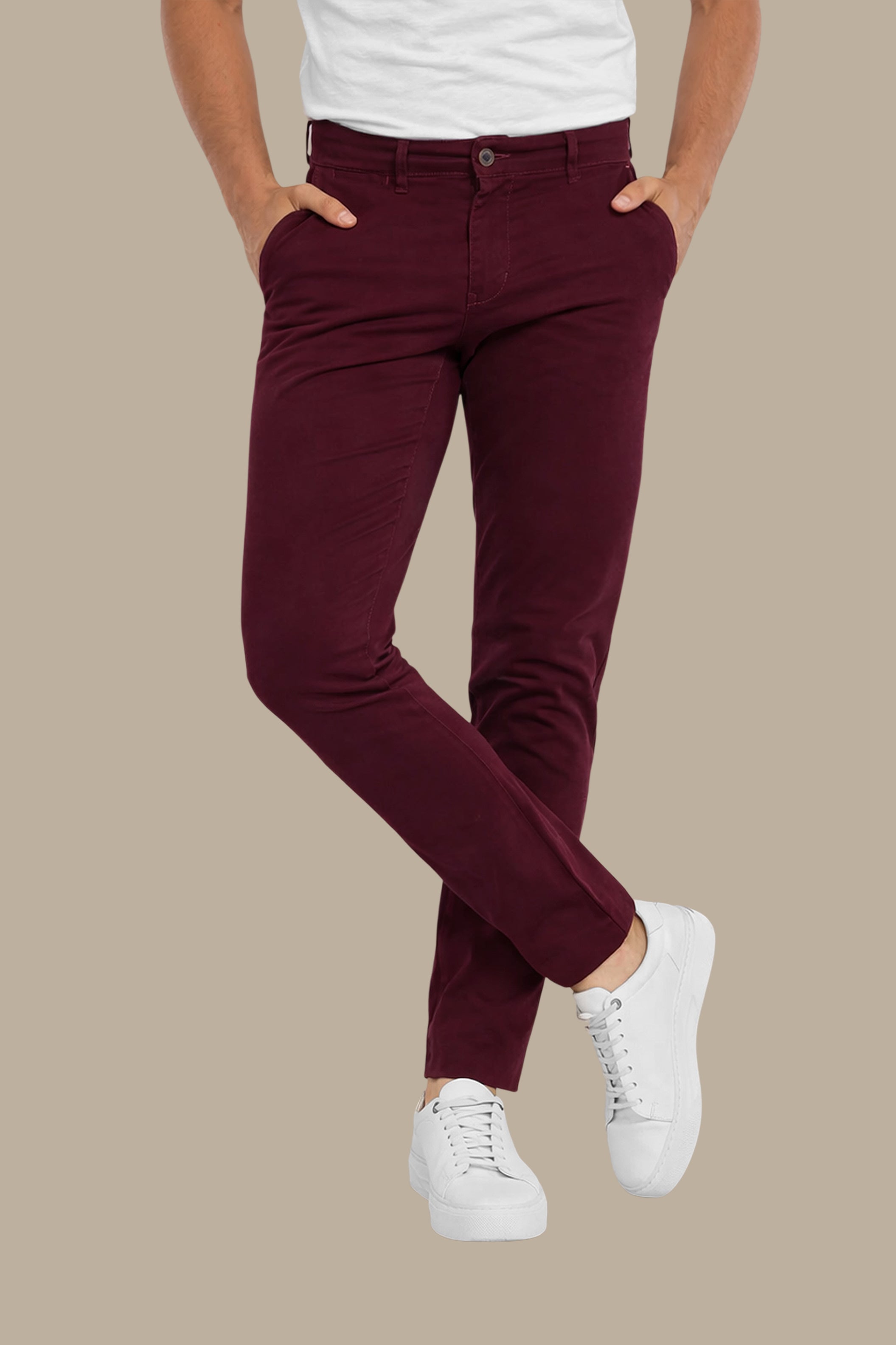 Burgundy Bliss: Slim Fit Chino Trousers