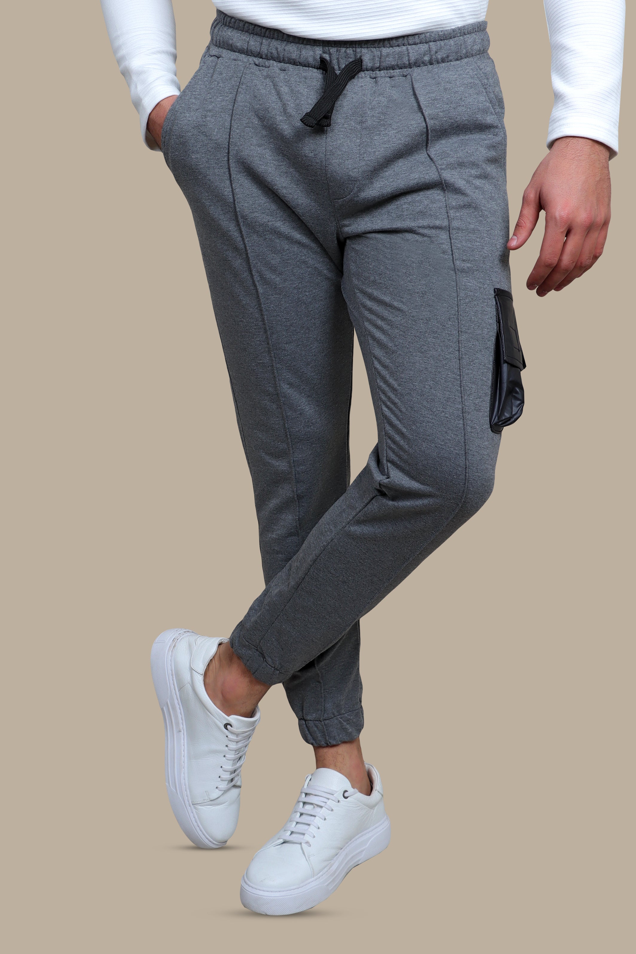 Dark Gray Leather Pocket: Jogging Chic"