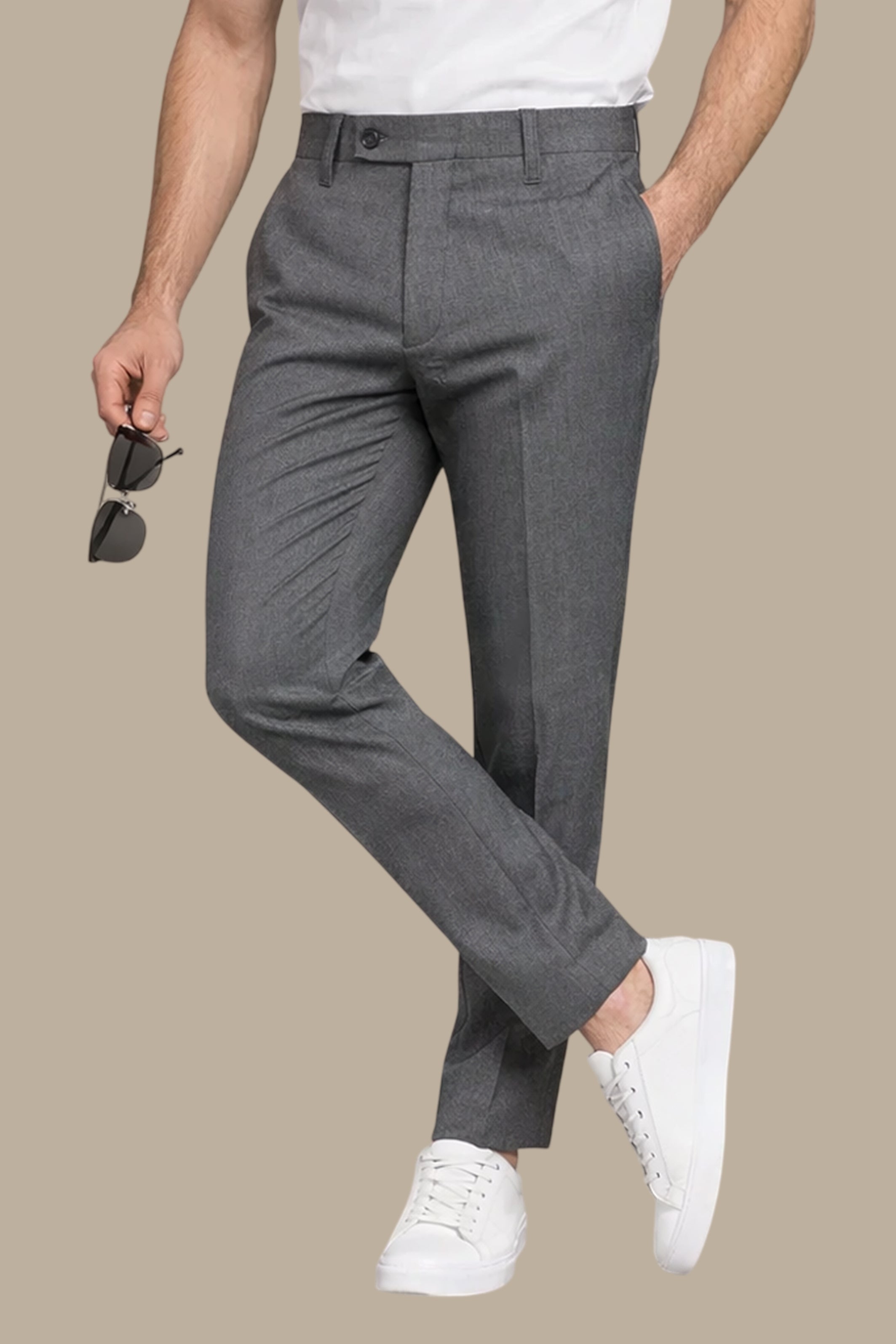 Dark Grey Basic Plain Fashion Trousers