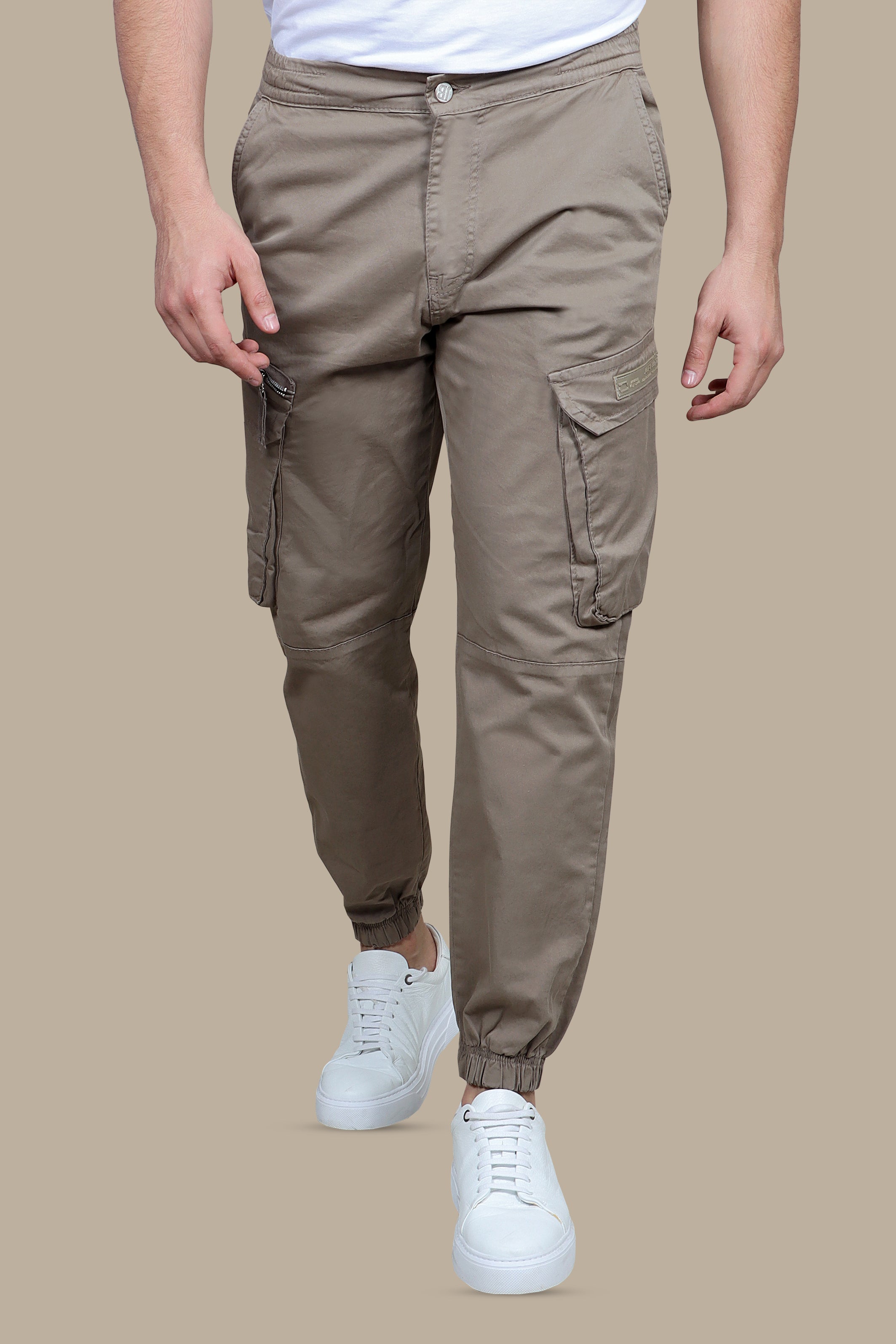 City Sand: Beige Cargo Pants with Band