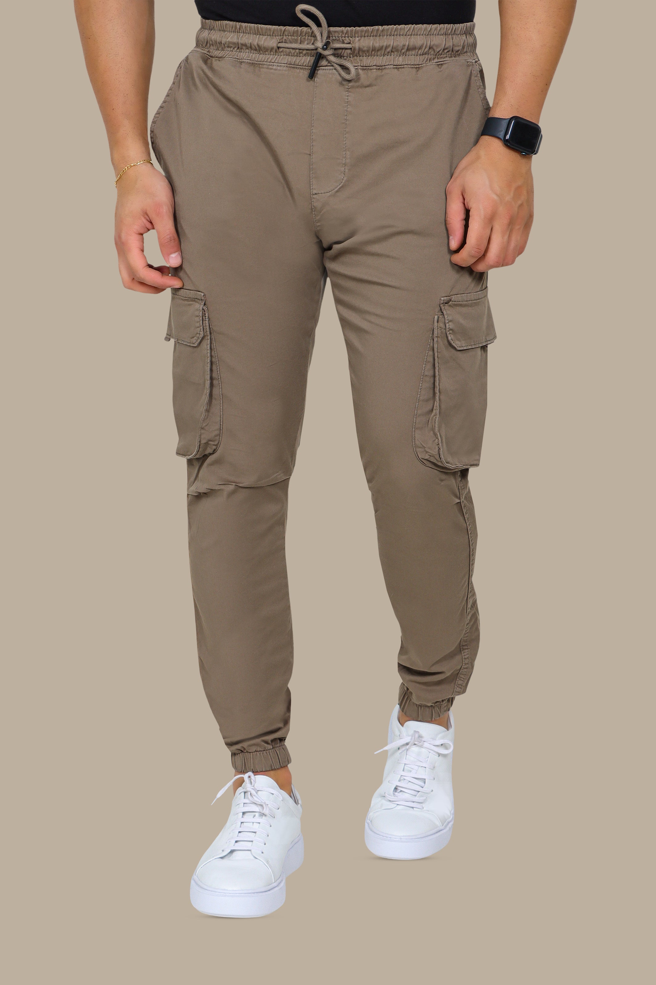 City Sand: Beige Cargo Pants with Band