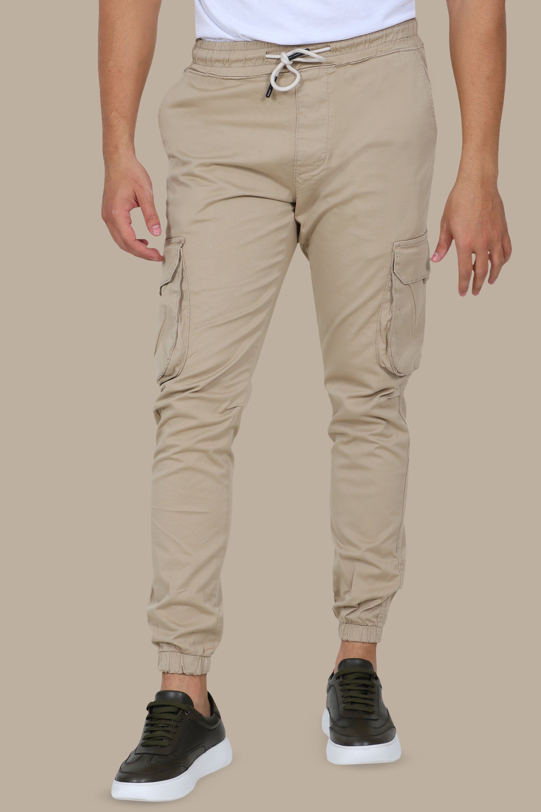 City Sand: Beige Cargo Pants with Band