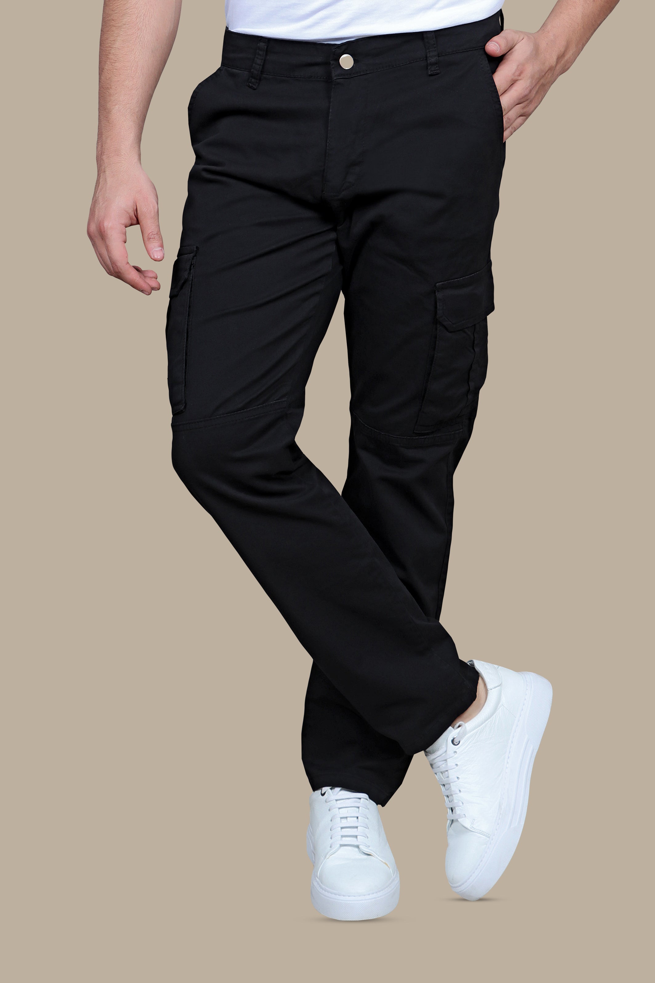 Urban Utility: Black Regular Cargo Pants