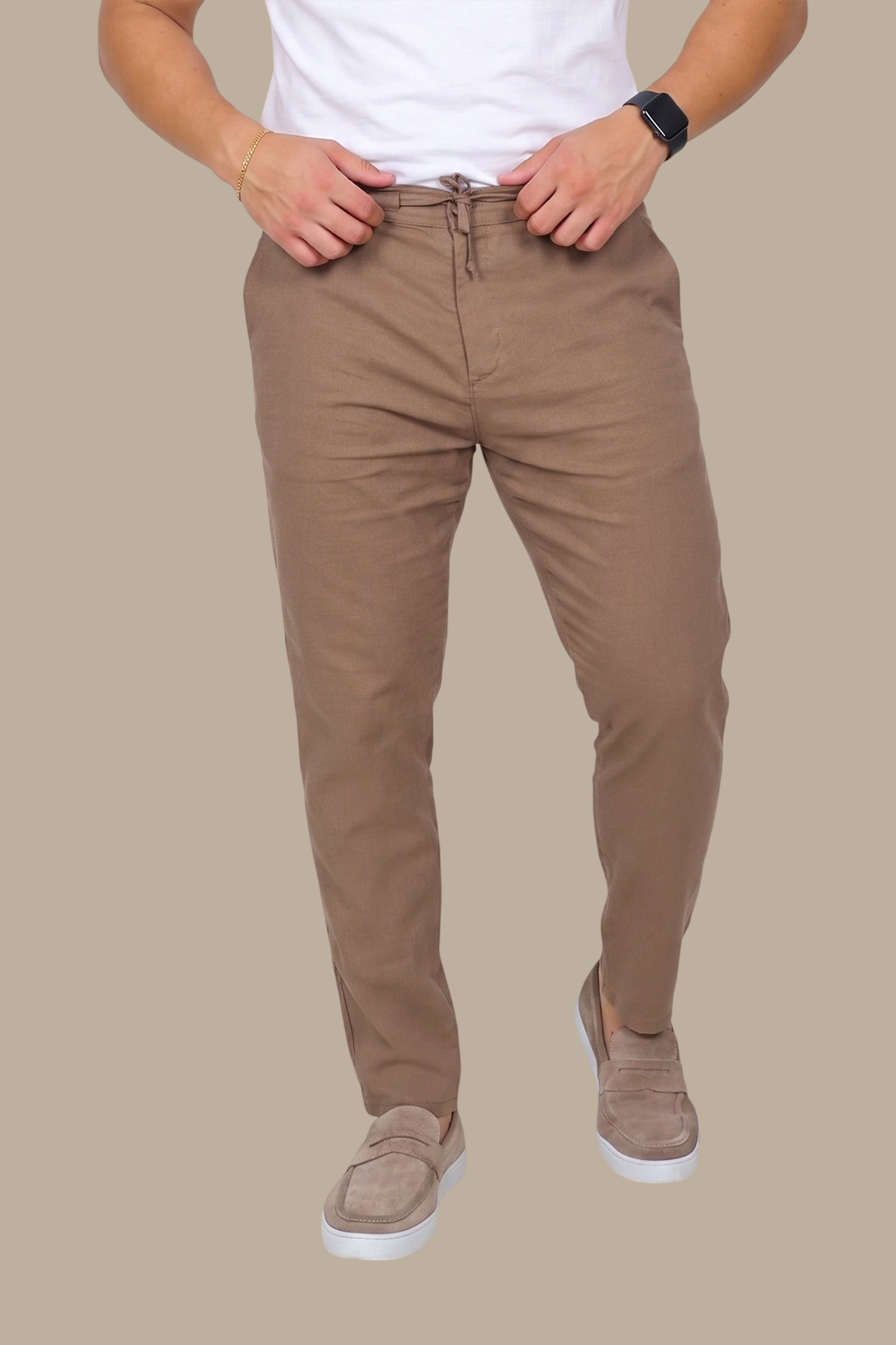 Brown Linen Basic Pants