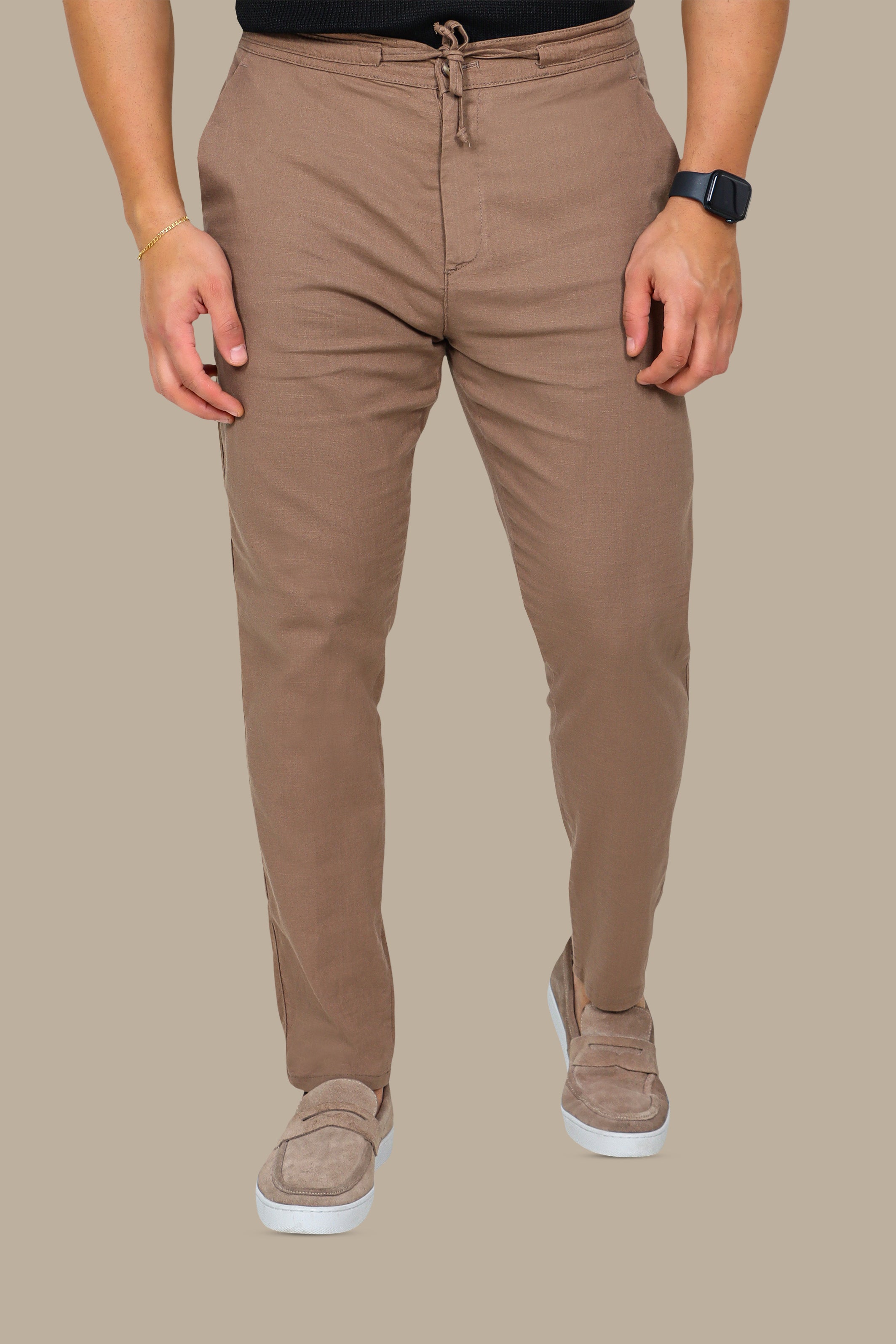 Brown Linen Basic Pants