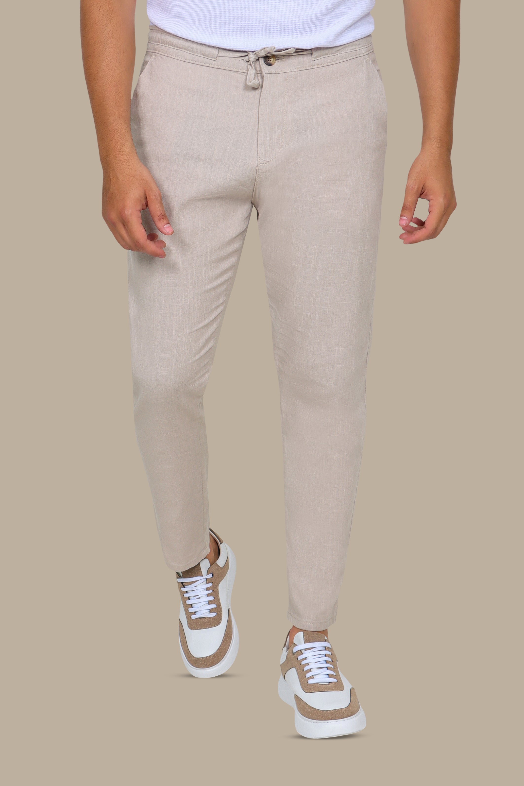 Greige Fil-à-Fil Linen Pants