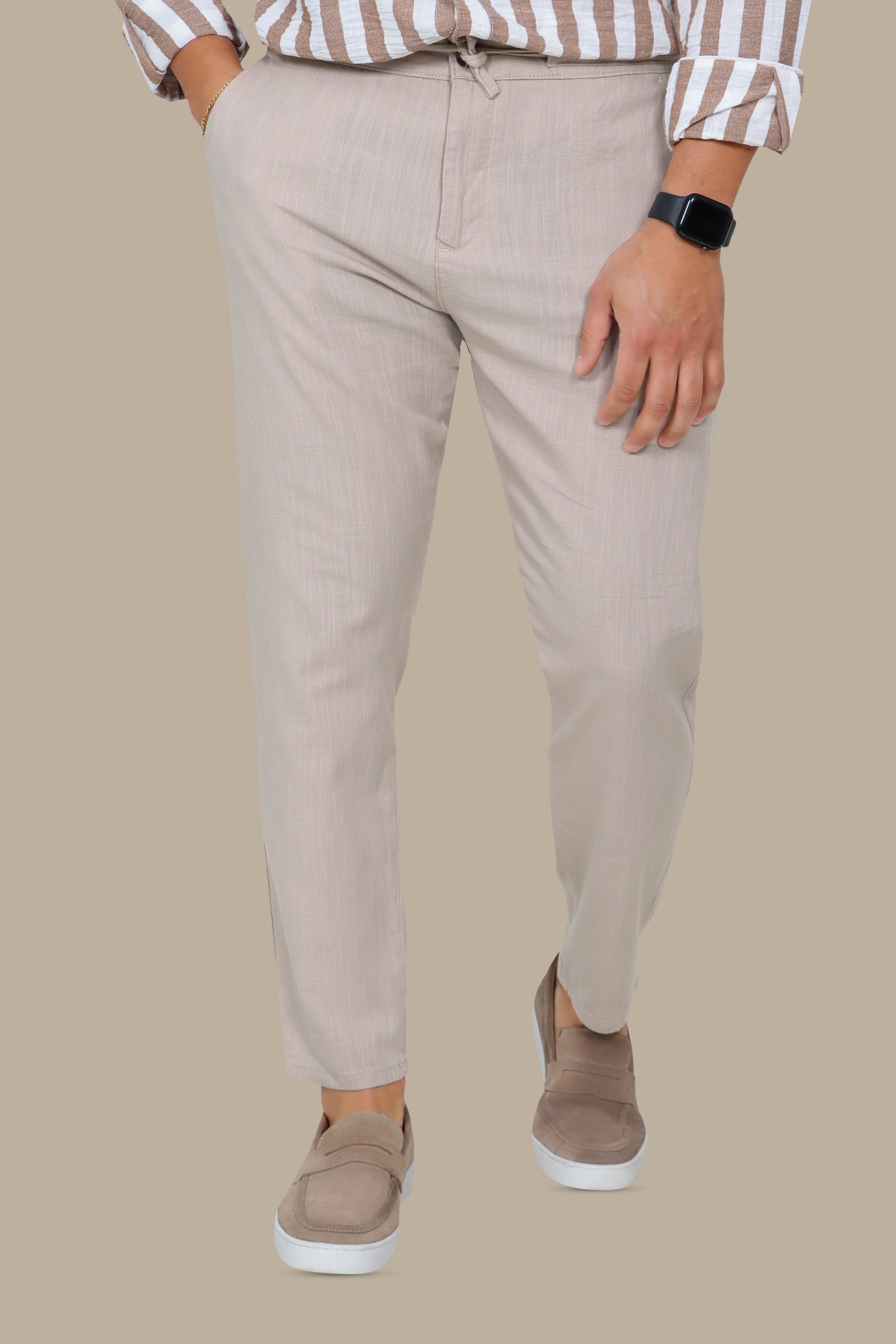 Greige Fil-à-Fil Linen Pants