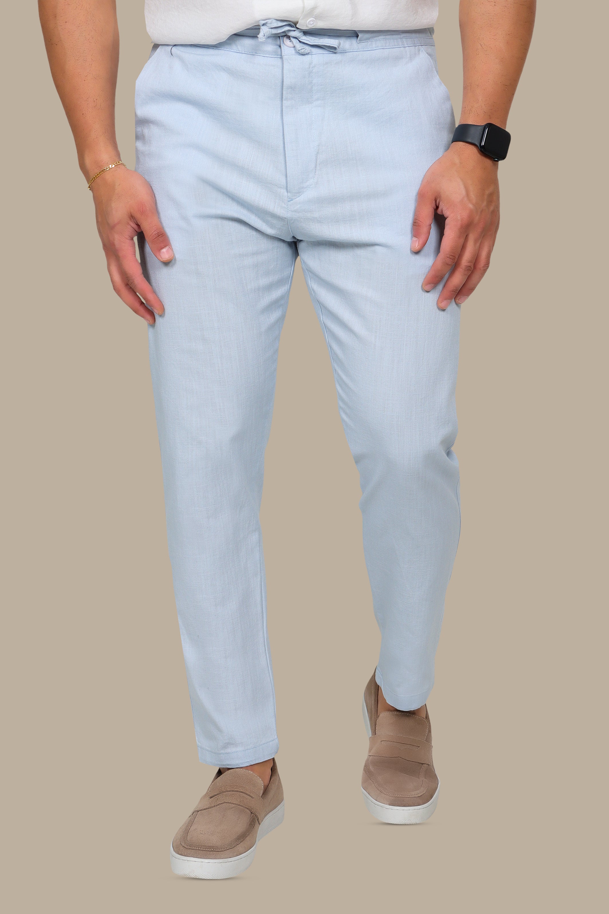 Light Blue Linen Fil A Fil Pants