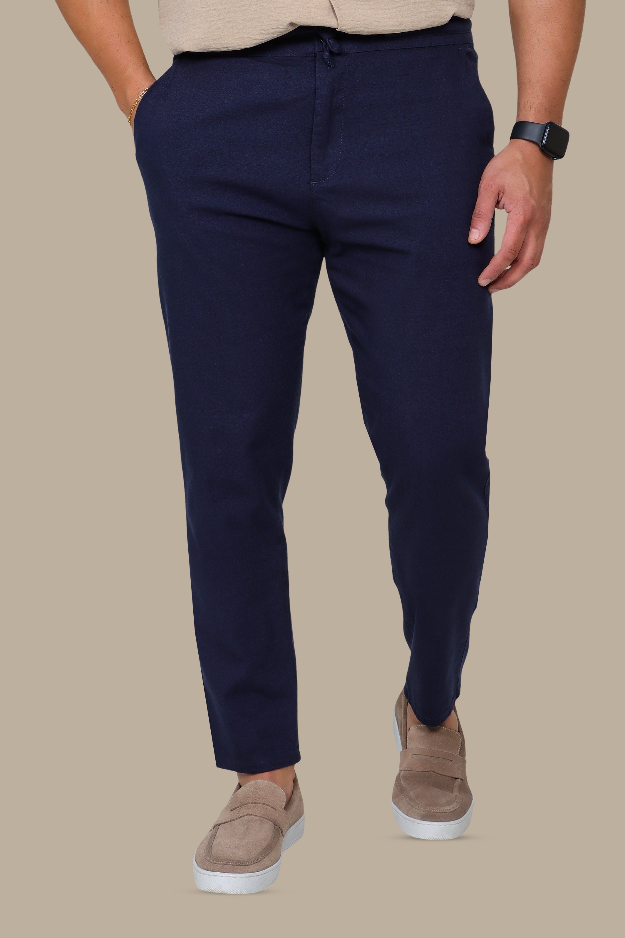 Navy Linen Fil A Fil Pants