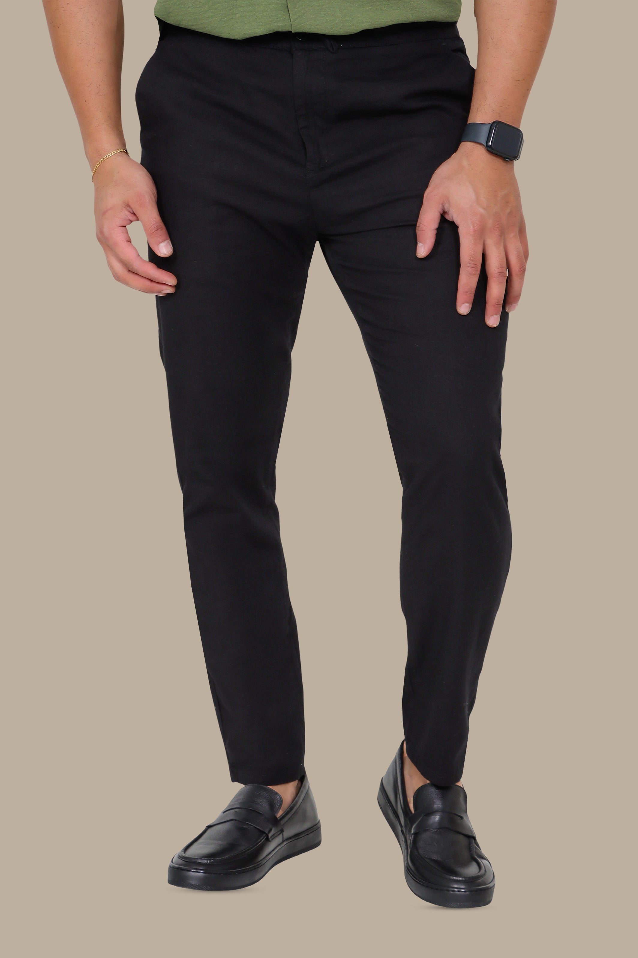 Midnight Elegance: Black Linen Fil a Fil Pants