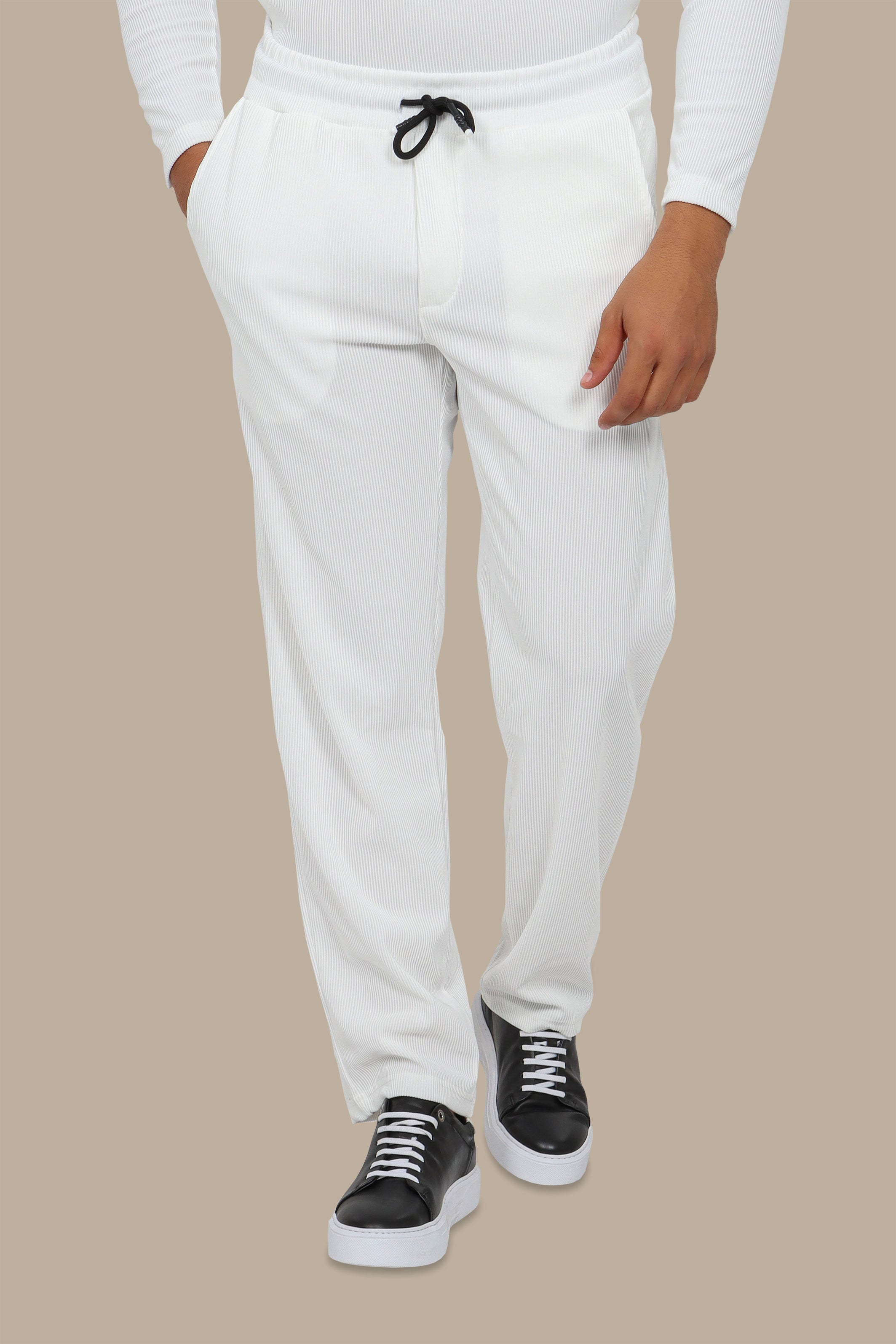 Pant Baggy Ribbed Plain White