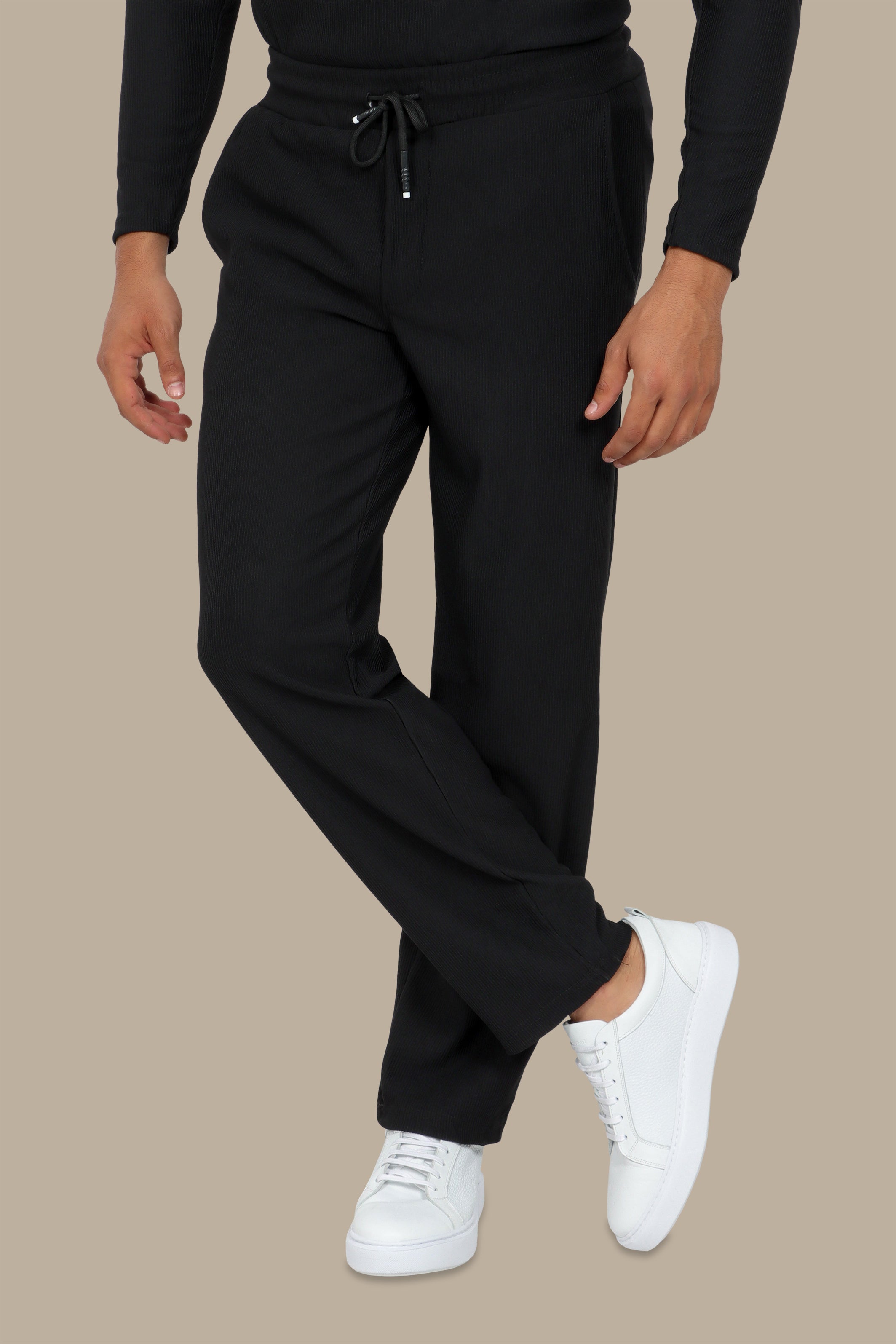 Pant Baggy Ribbed Plain Black