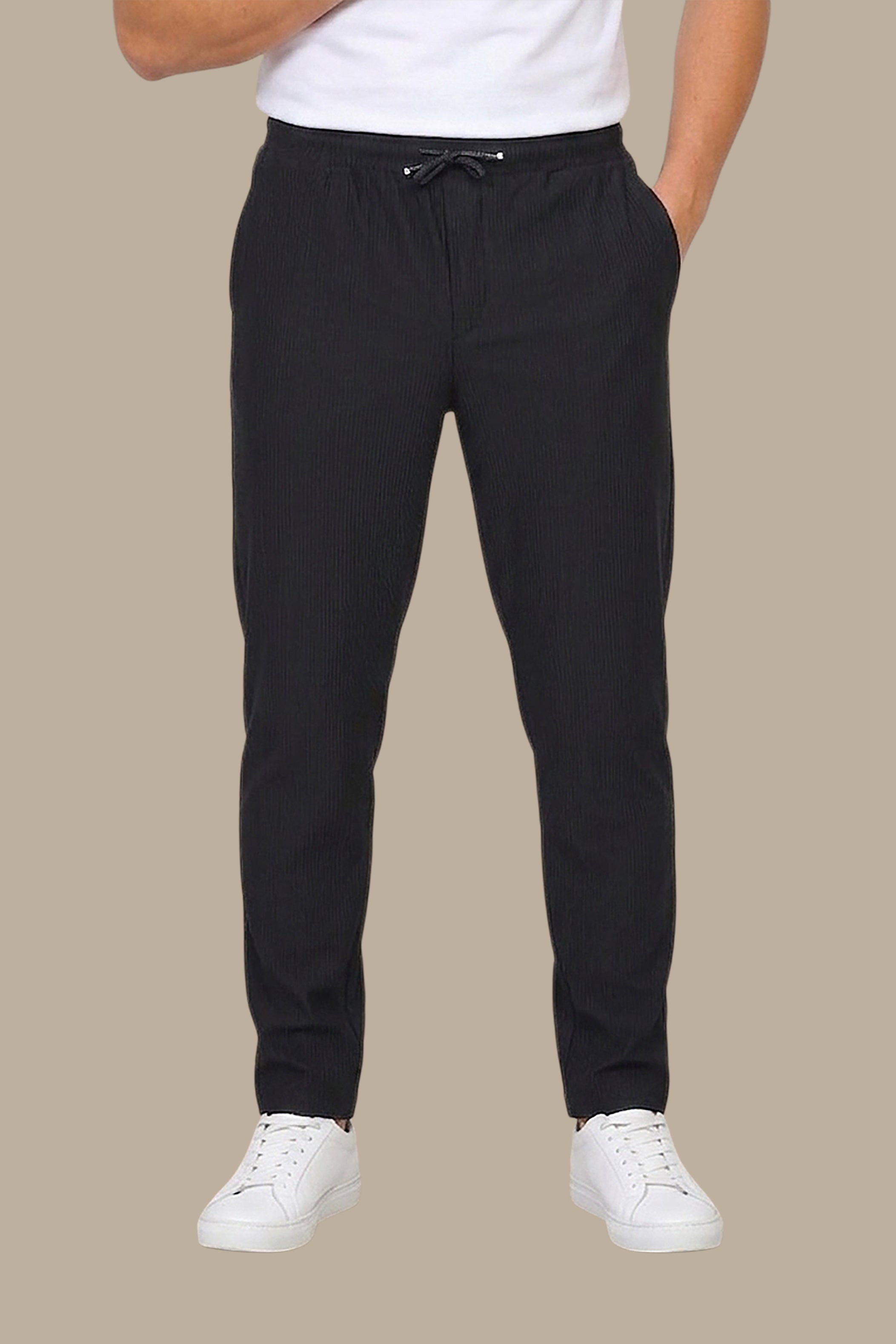 Pant Baggy Ribbed Plain Black