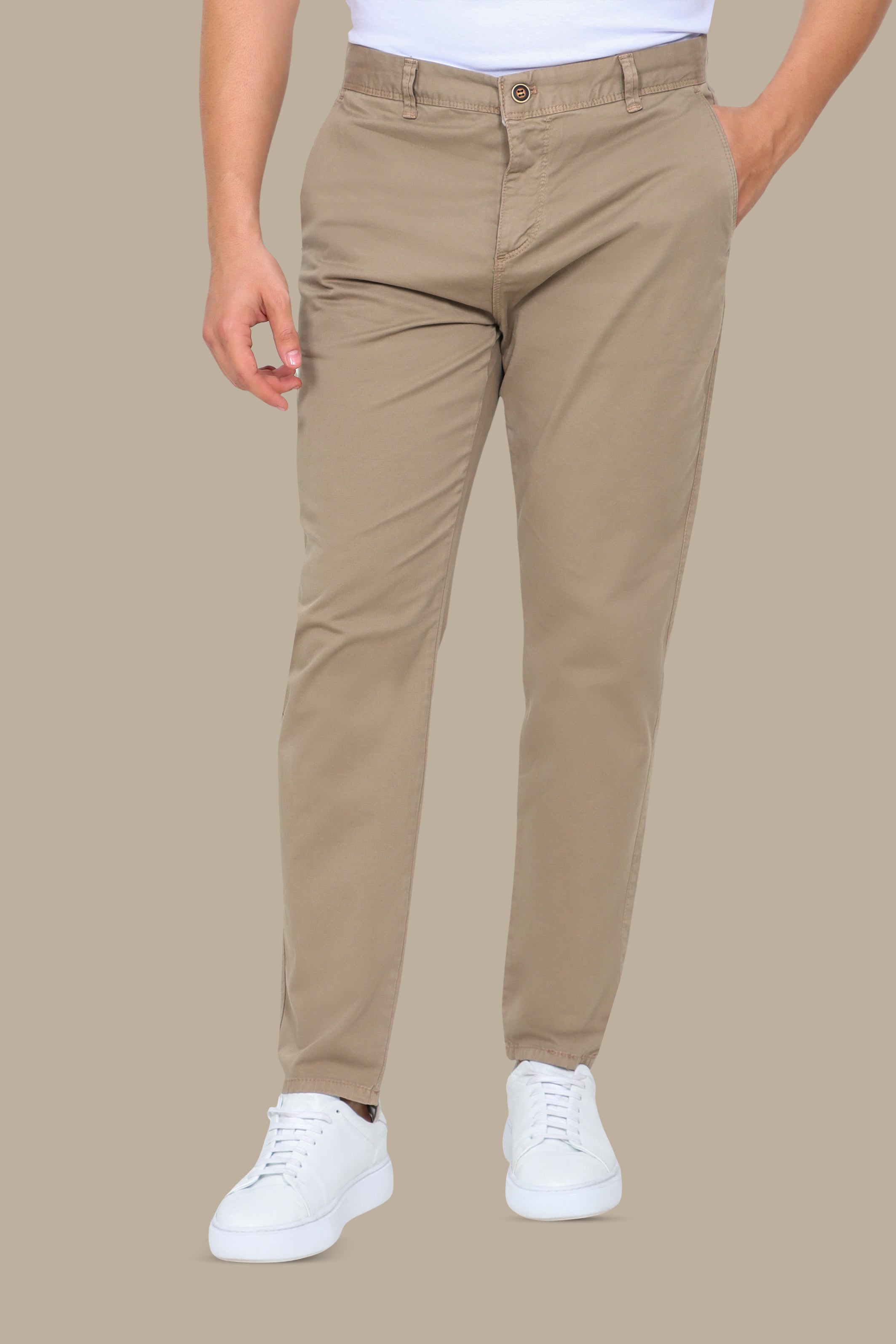 Dark Beige Plain Chino Pants