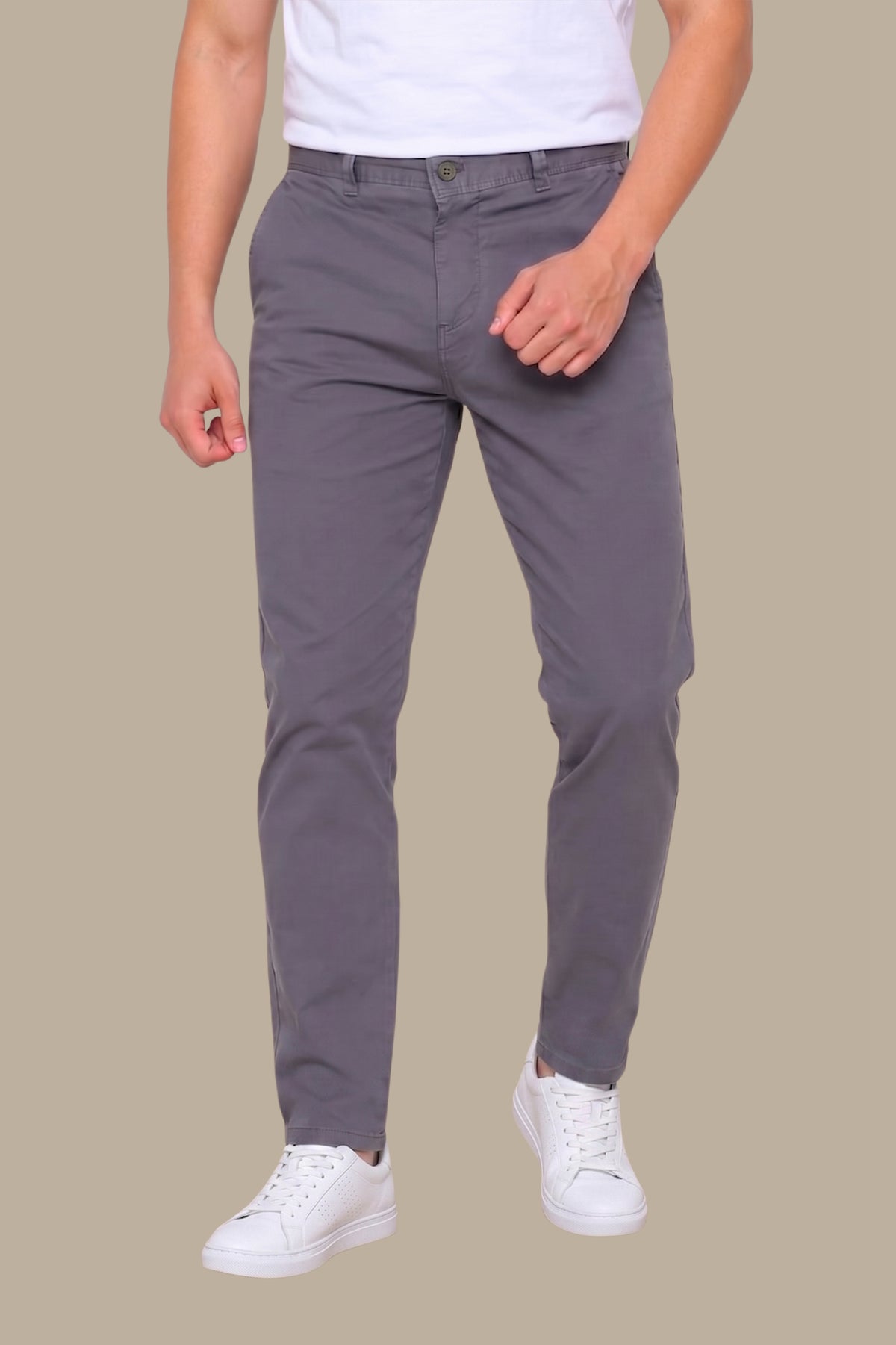 Grey Chino Plain Pants
