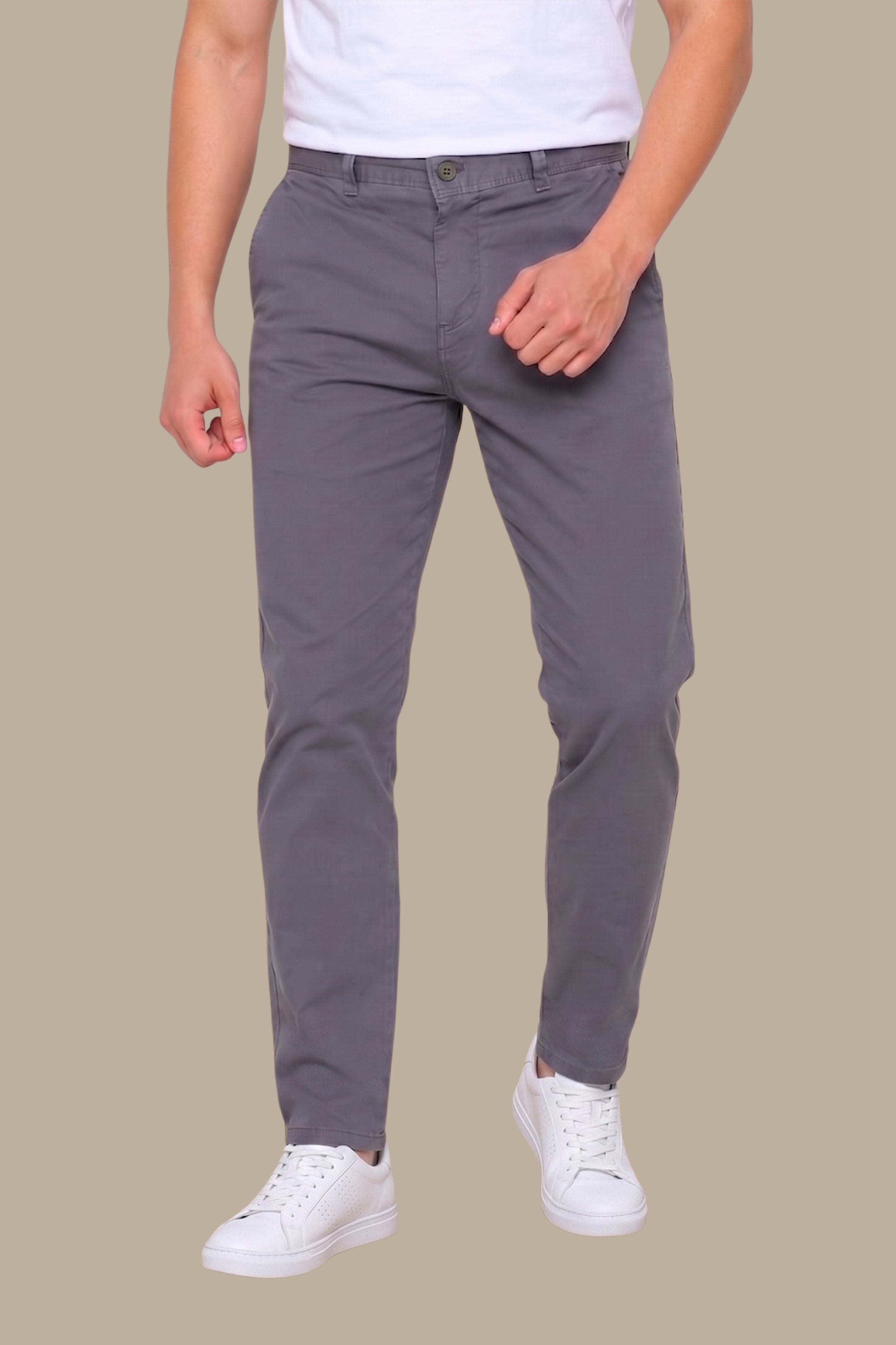 Grey Plain Chino Pants