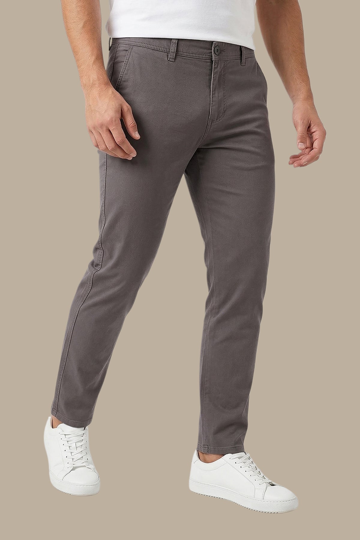 Dark Grey Chino Plain Pants