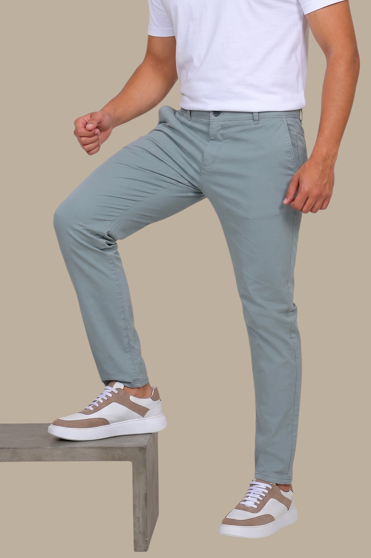 Light Petrol Chino Plain Pants