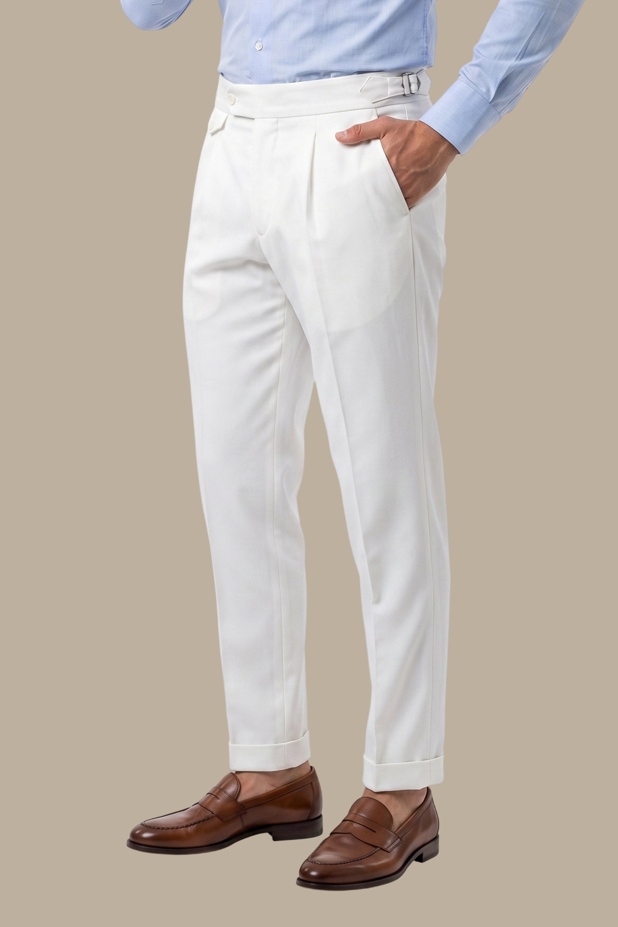 Pant Double Belt Side Buttons – White