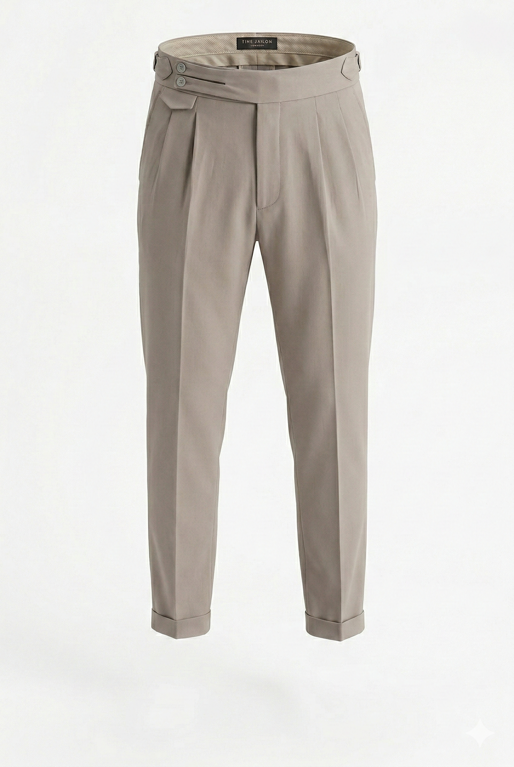 Light Beige Pants with Double Belt and Side Buttons