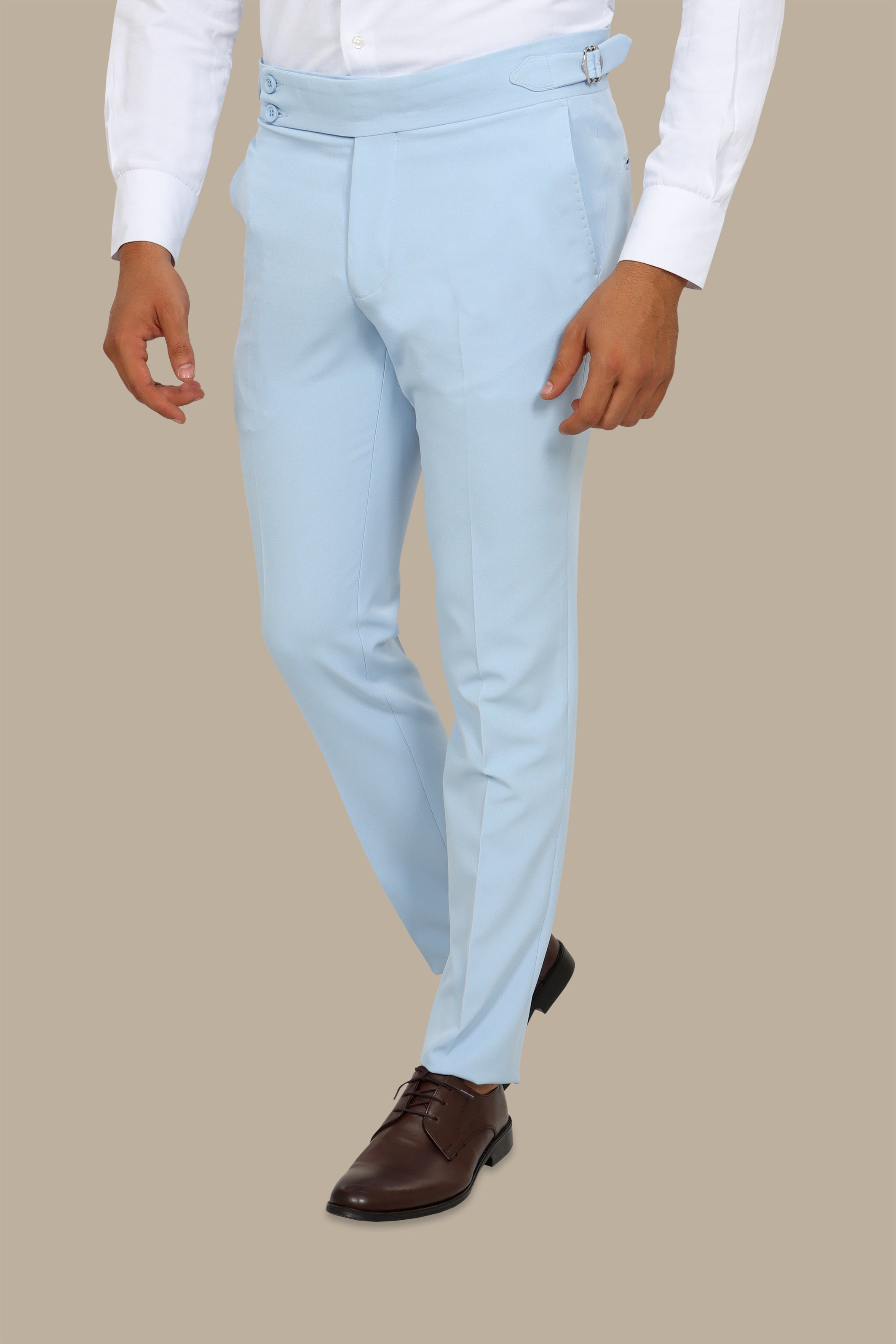 Light Blue Classic Pants with Side Buckle